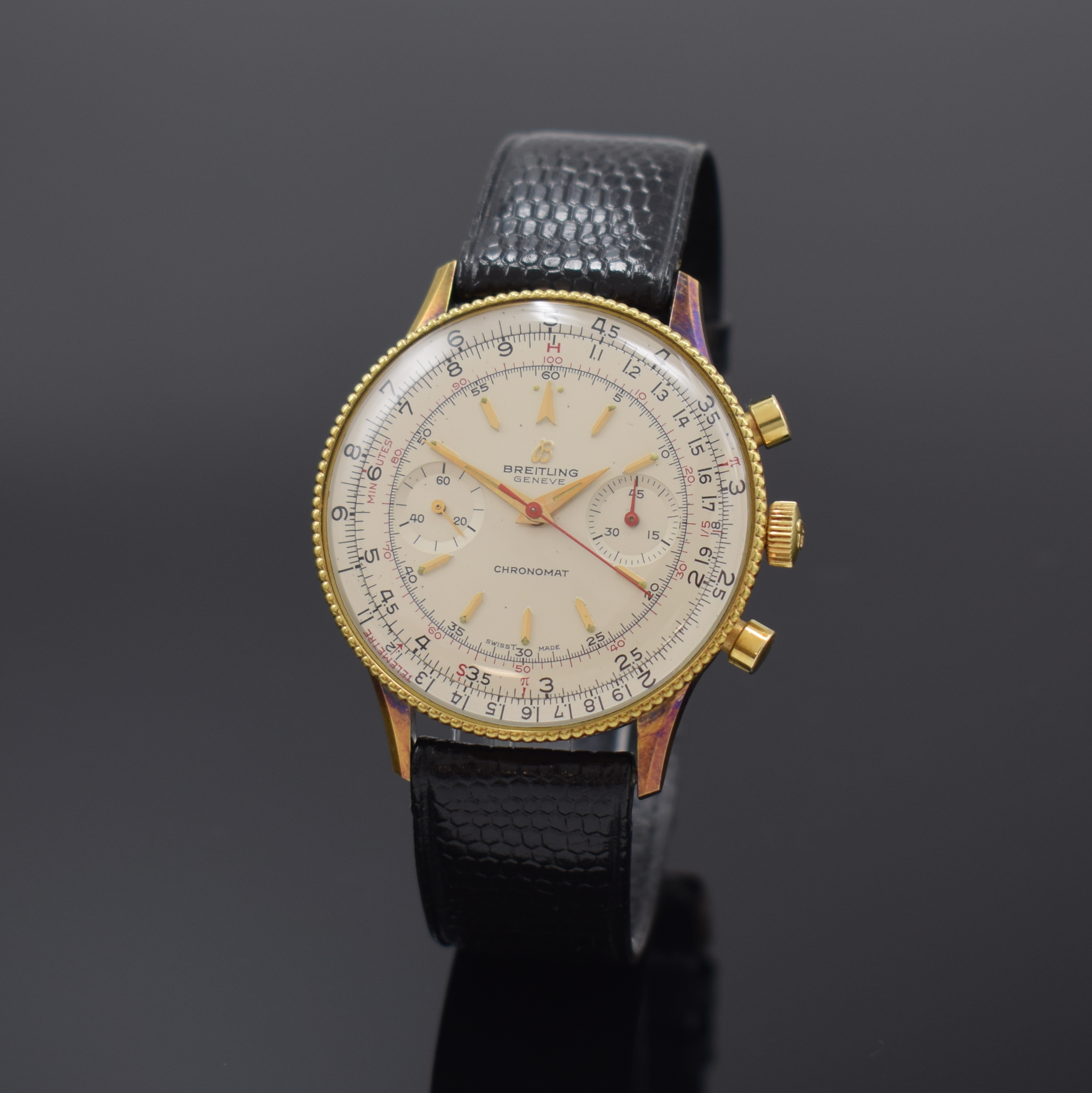BREITLING Chronomat seltene, nahezu neuwertige Herrenarmbanduhr mit Schaltradchronograph Referenz 808, Schweiz um 1966, Handaufzug, verg. Geh. inkl. ...