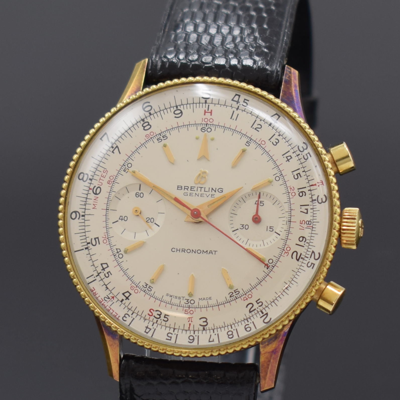 Detail a: BREITLING Chronomat seltene, nahezu neuwertige Herrenarmbanduhr mit Schaltradchronograph Referenz 808, Schweiz um 1966, Handaufzug, verg. Geh. inkl. ...