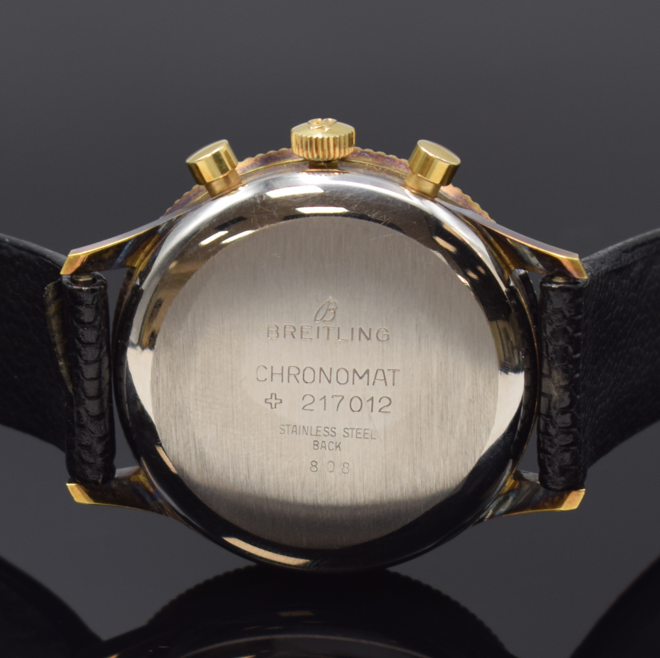 Detail c: BREITLING Chronomat seltene, nahezu neuwertige Herrenarmbanduhr mit Schaltradchronograph Referenz 808, Schweiz um 1966, Handaufzug, verg. Geh. inkl. ...