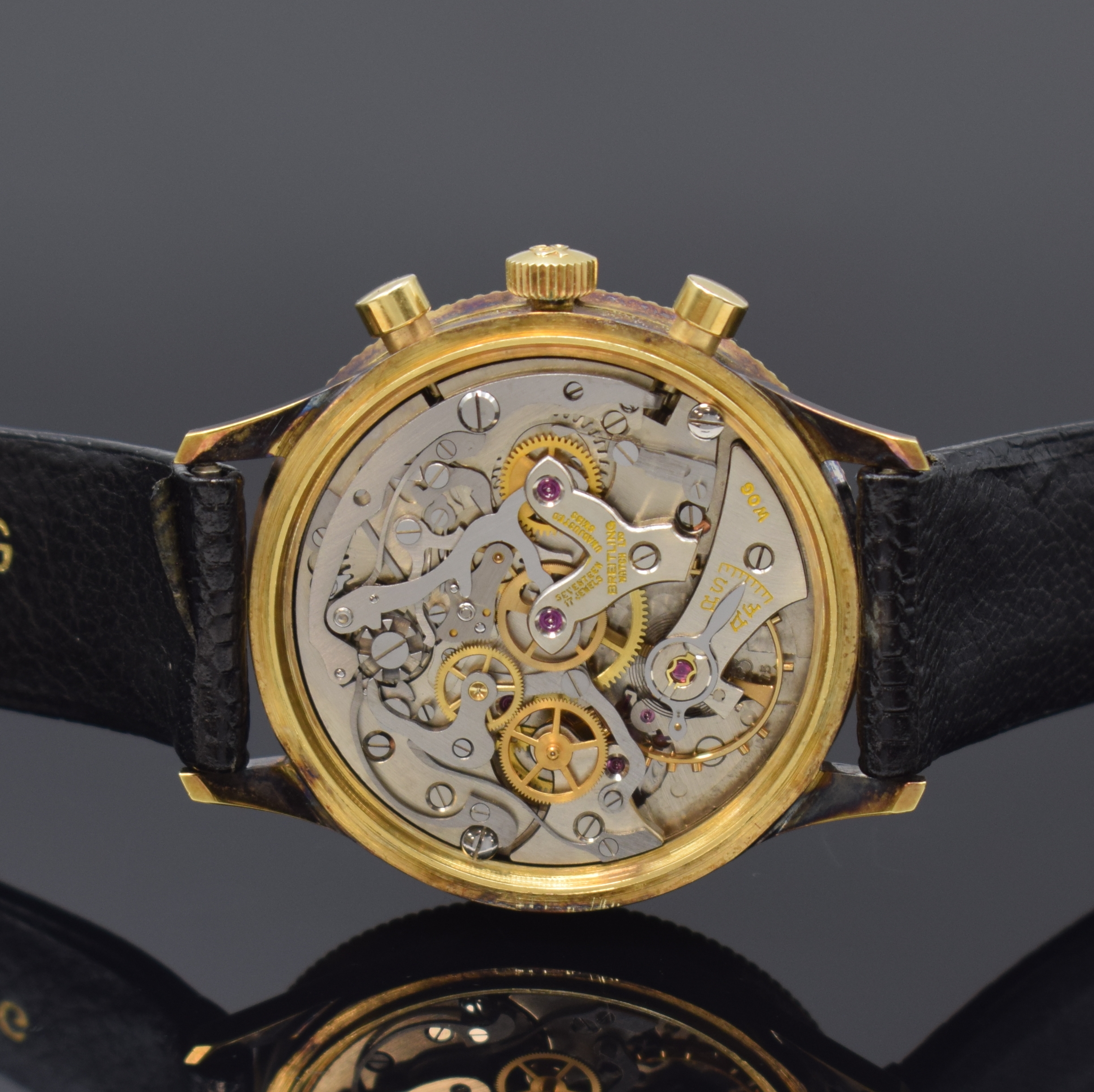Detail d: BREITLING Chronomat seltene, nahezu neuwertige Herrenarmbanduhr mit Schaltradchronograph Referenz 808, Schweiz um 1966, Handaufzug, verg. Geh. inkl. ...