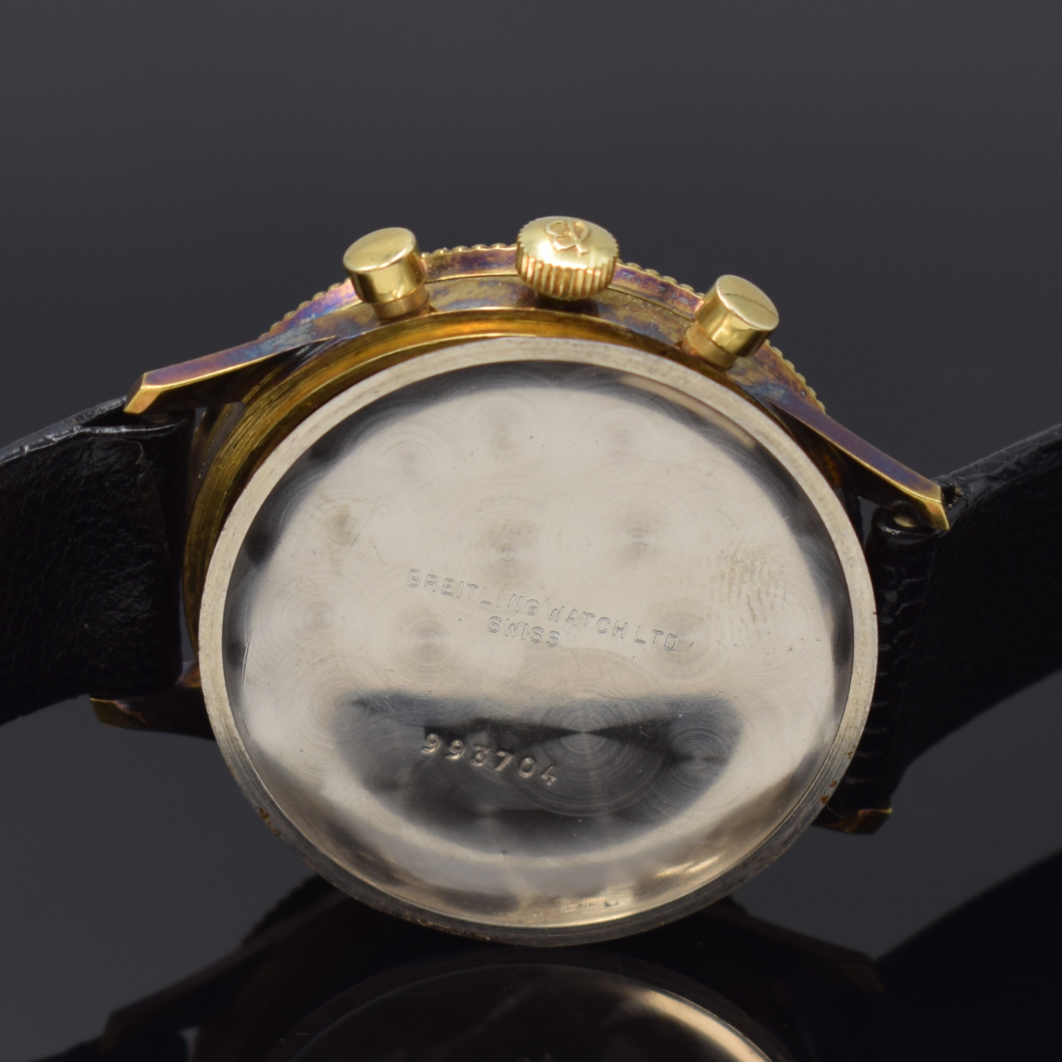 Detail e: BREITLING Chronomat seltene, nahezu neuwertige Herrenarmbanduhr mit Schaltradchronograph Referenz 808, Schweiz um 1966, Handaufzug, verg. Geh. inkl. ...
