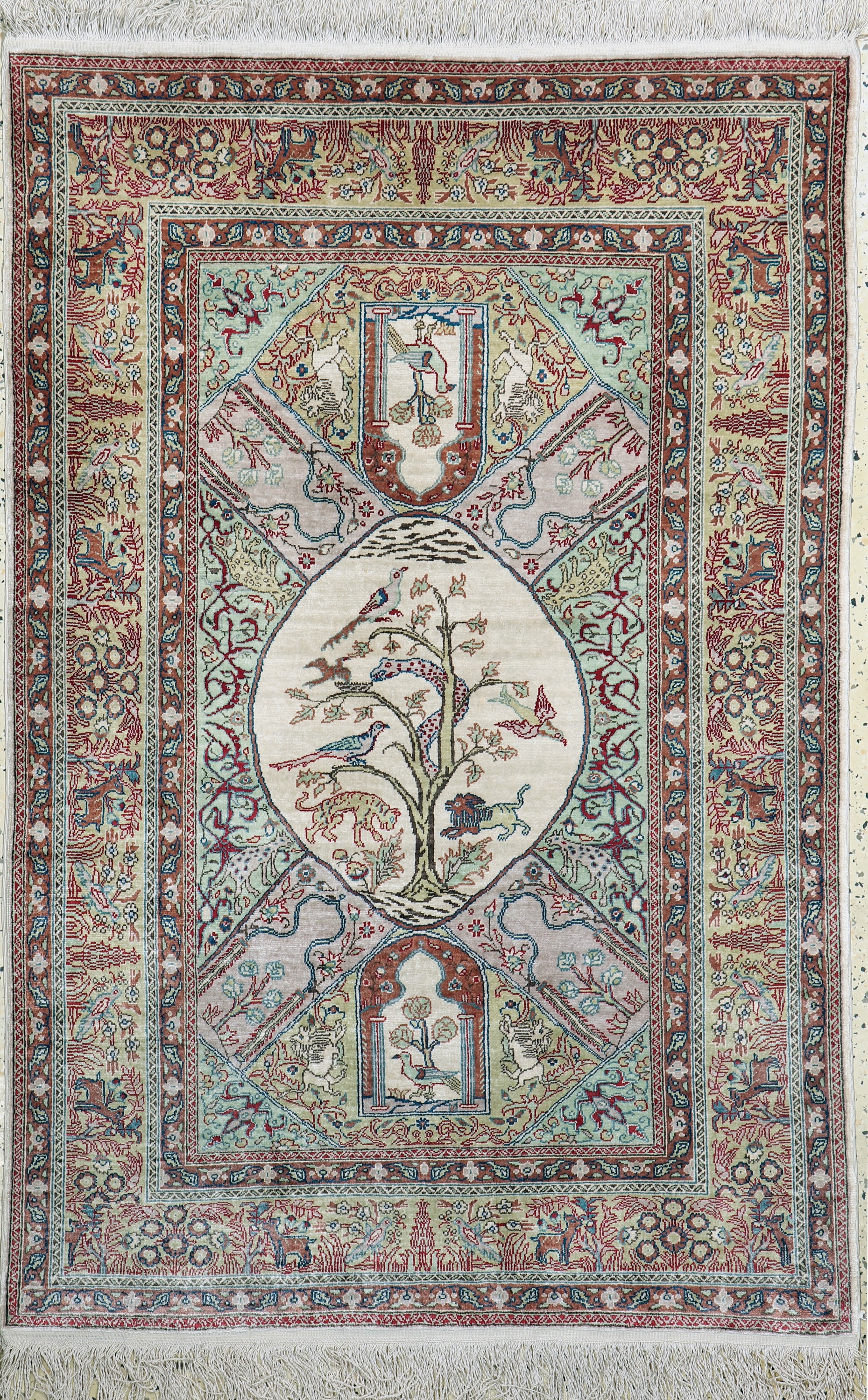 Seiden Kayseri fein, Türkei, Mitte 20.Jhd, reine Naturseide, ca. 153 x 103 cm, EHZ: 2