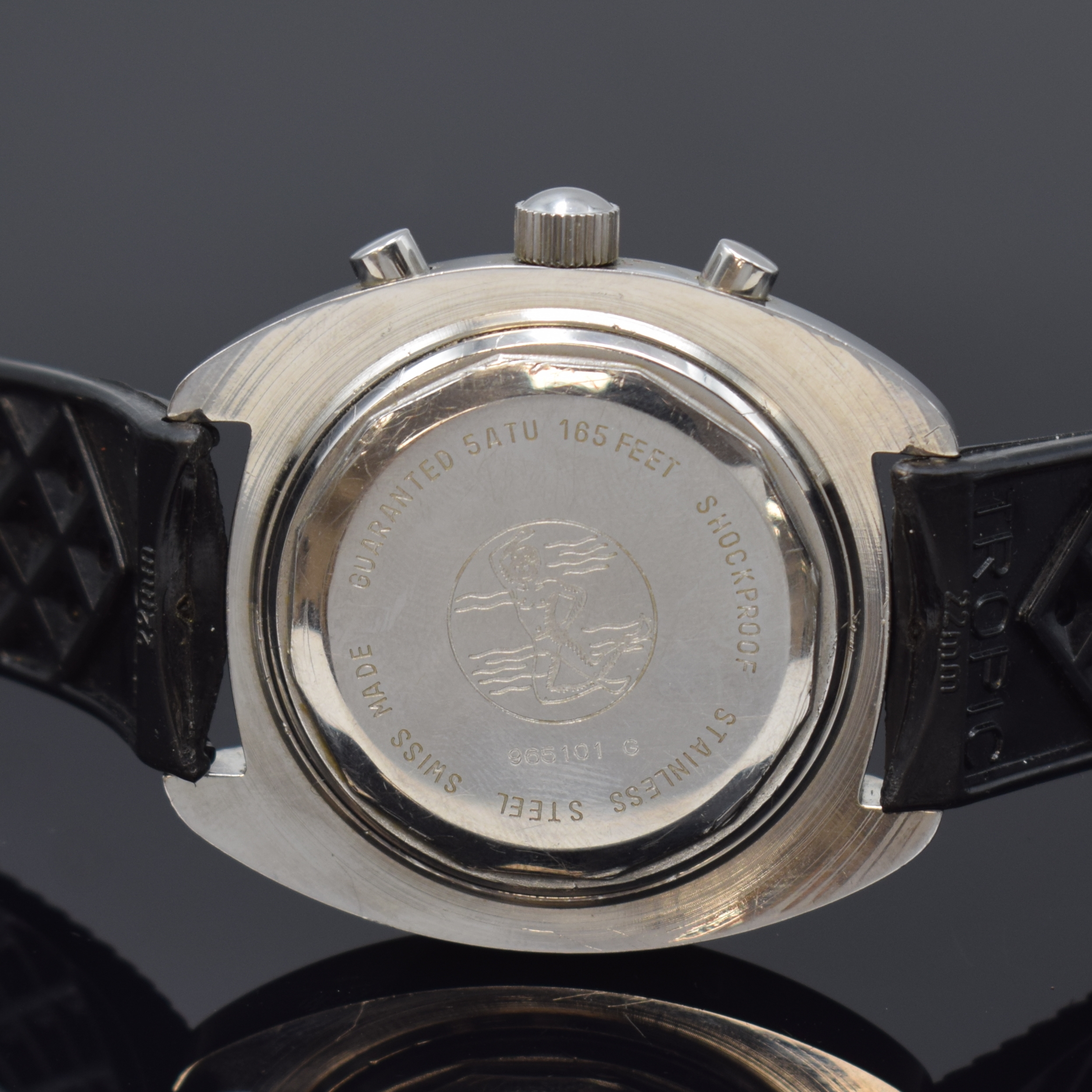 Detail c: NICOLET WATCH Taucher-Chronograph Referenz 965101 G, Handaufzug, Schweiz um 1972, massives Edelstahlgeh. inkl. orig. Tropic- Band, Boden verschr., ...