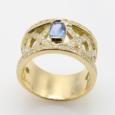 Image Ring mit Saphir und Brillanten, GG 750/000, ovaler Ceylon-Saphir (naturfarb.) 1.31 ct ...