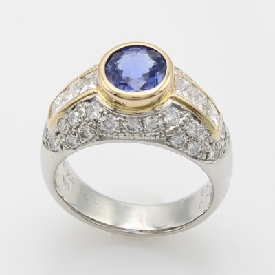 Image Ring mit Saphir, Diamanten und Brillanten, Platin 900/000 u. GG 750/000, Saphir 1.07 ct, ...