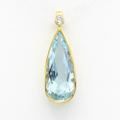 Image Anhänger mit Aquamarin und Brillant, GG 585/000, Aquamarintropfen ca. 9.15 ct, ...