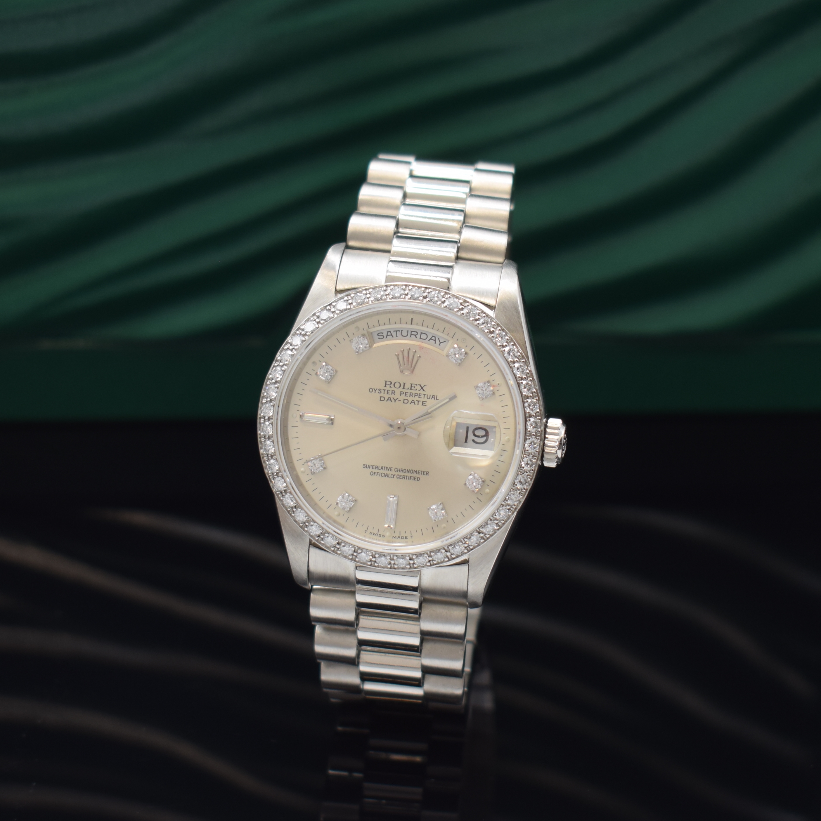 ROLEX Armbanduhr Oyster Perpetual Day-Date Referenz 18346, Automatik, Schweiz um 1990, L-Serie, Chronometer der Superlative in Platin inkl. ...