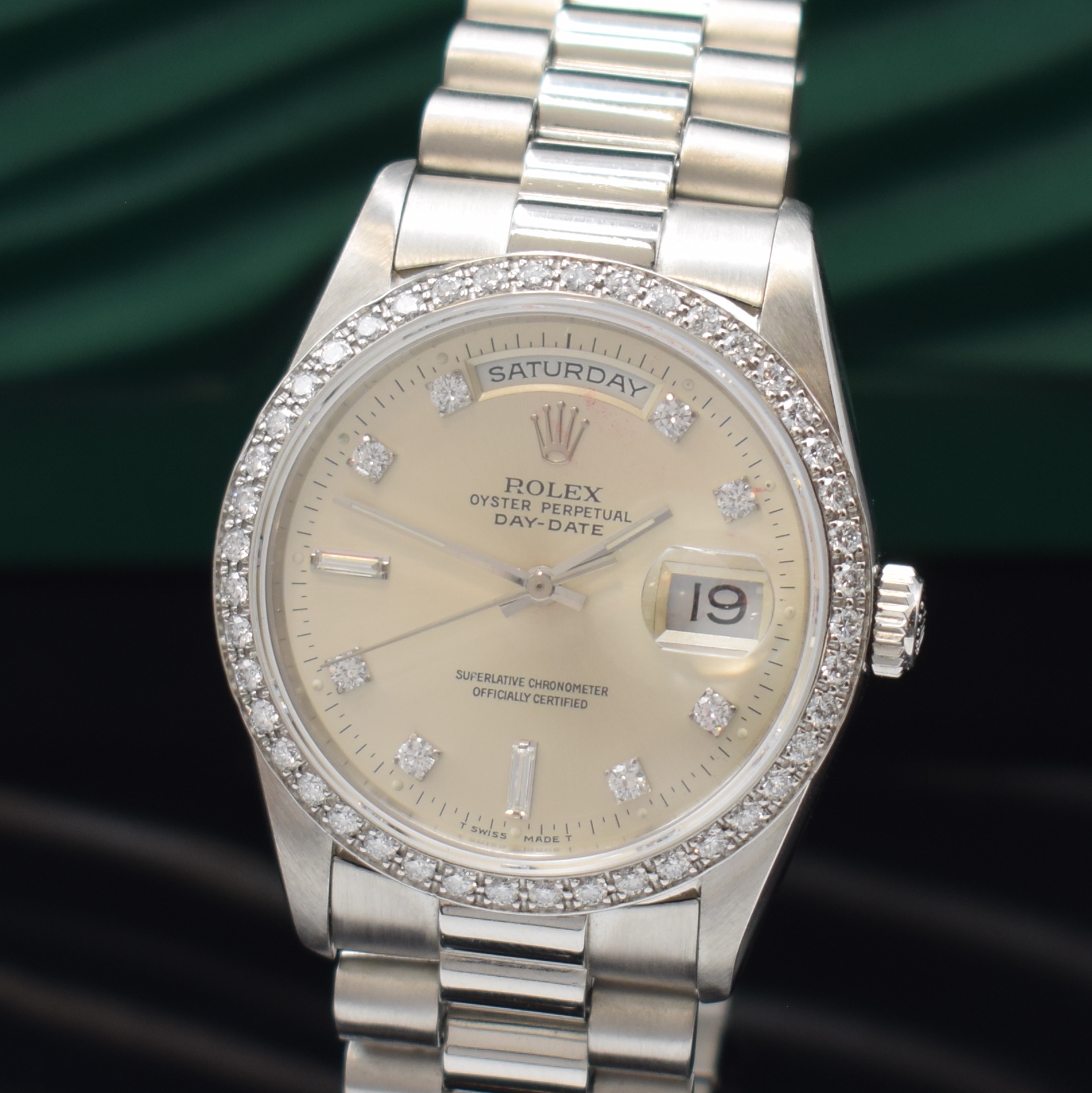 Detail a: ROLEX Armbanduhr Oyster Perpetual Day-Date Referenz 18346, Automatik, Schweiz um 1990, L-Serie, Chronometer der Superlative in Platin inkl. ...