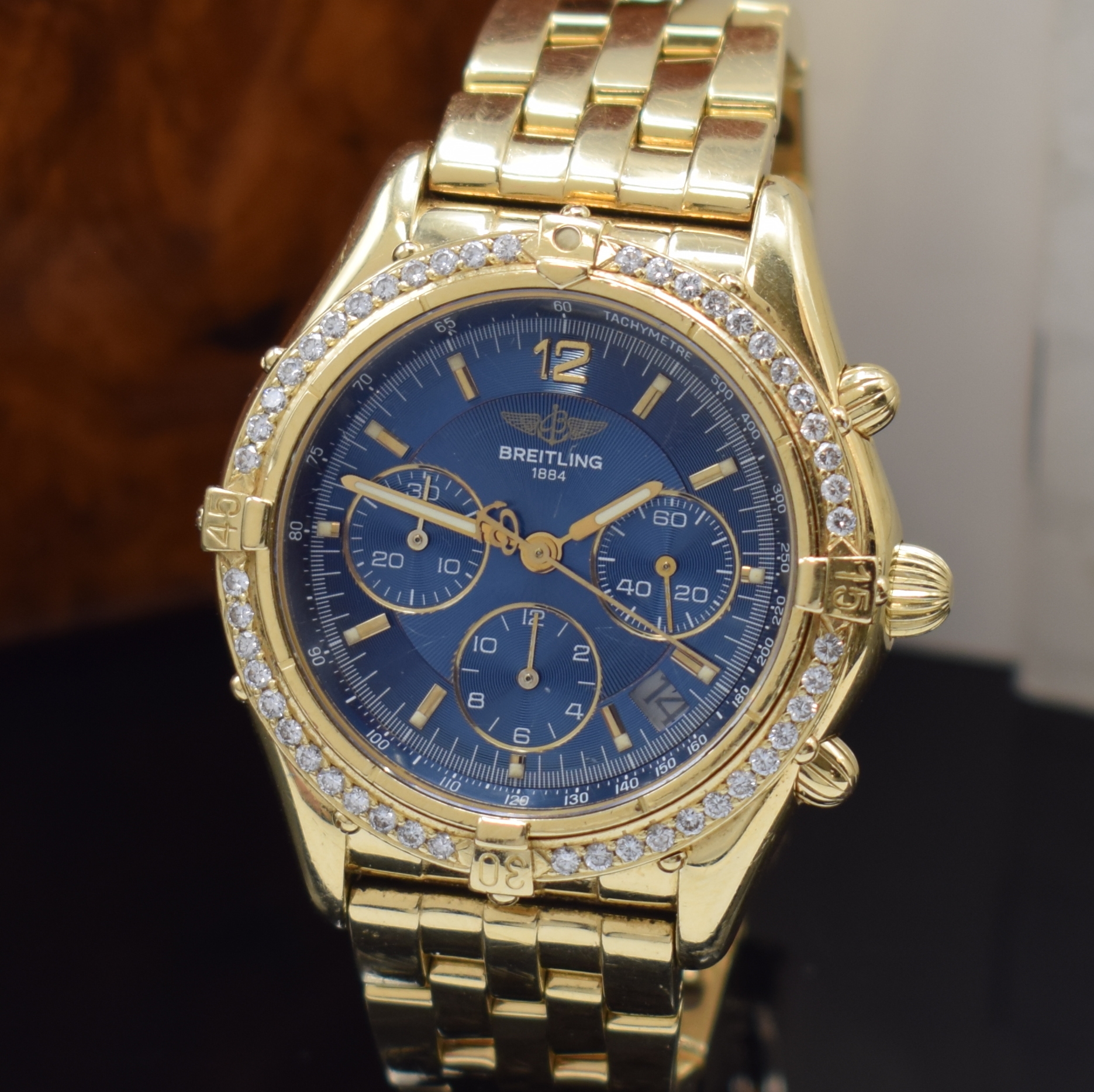 Detail a: BREITLING Armbandchronograph Chrono Cockpit Referenz K30012, Automatik, Schweiz um 1990, GG 750/000 inkl. Pilotband m. Faltschl., Boden und Krone ...