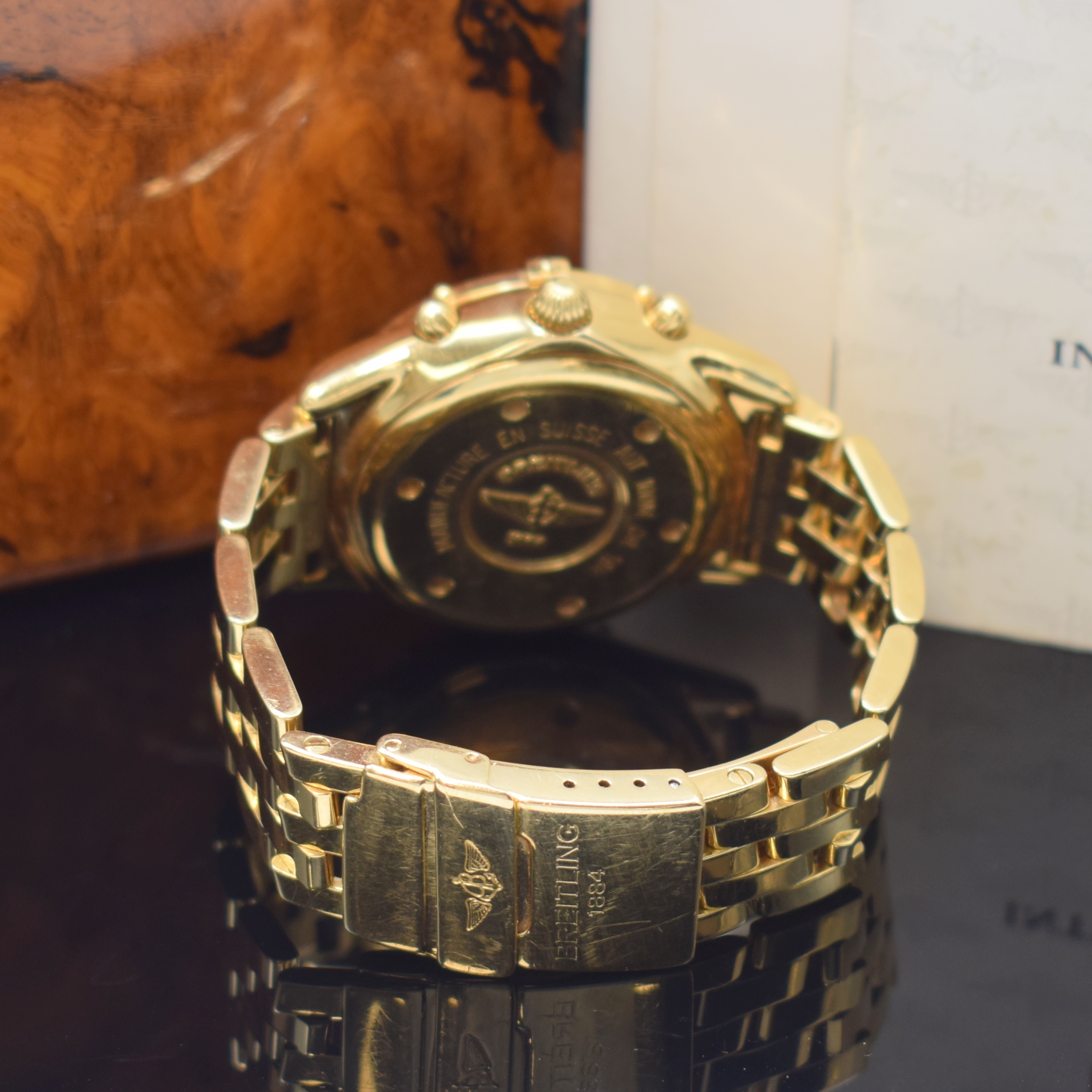 Detail b: BREITLING Armbandchronograph Chrono Cockpit Referenz K30012, Automatik, Schweiz um 1990, GG 750/000 inkl. Pilotband m. Faltschl., Boden und Krone ...