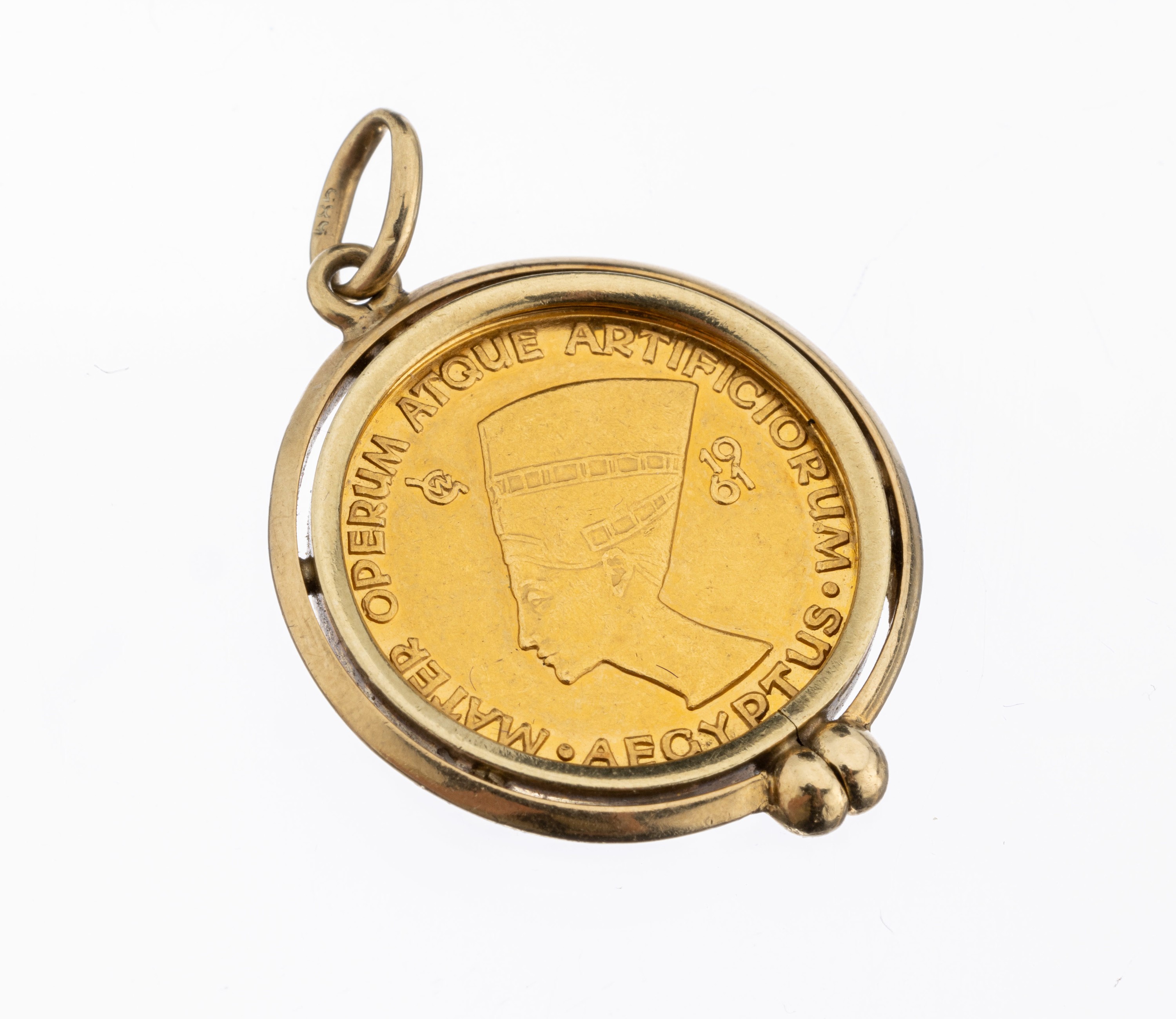 14 kt Gold Münz-Anhänger, GG 585/000, lose gefasste Goldmünze, 1 Dukat, Aureus Magnus, Nofretete, ca. 7.2 g