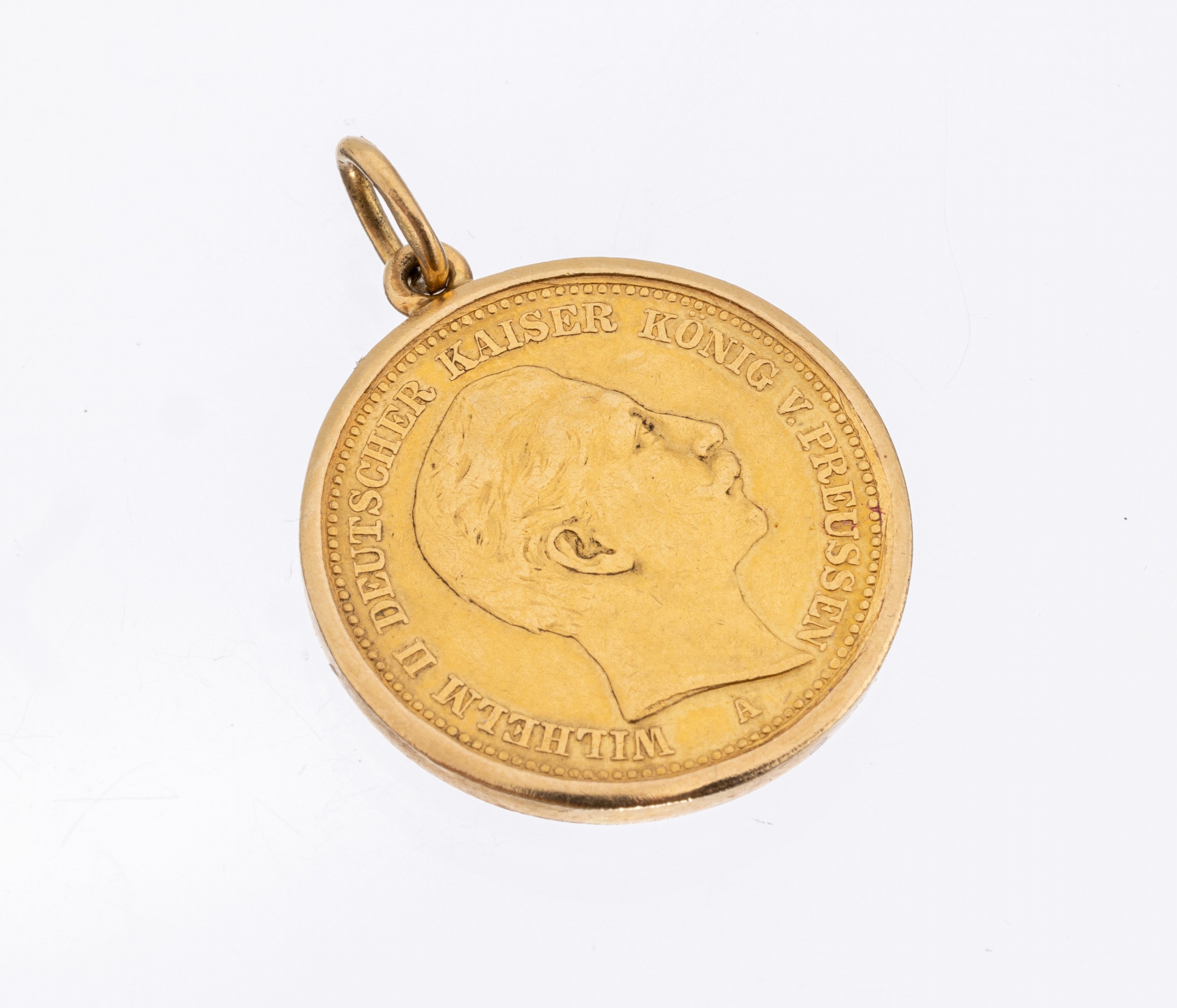 18 kt Gold Münz-Anhänger, GG 750/000, lose gefasste Goldmünze, 20 Mark, Deutsches Reich, 1900, Wilhelm II. Deutscher Kaiser König von Preußen, ...
