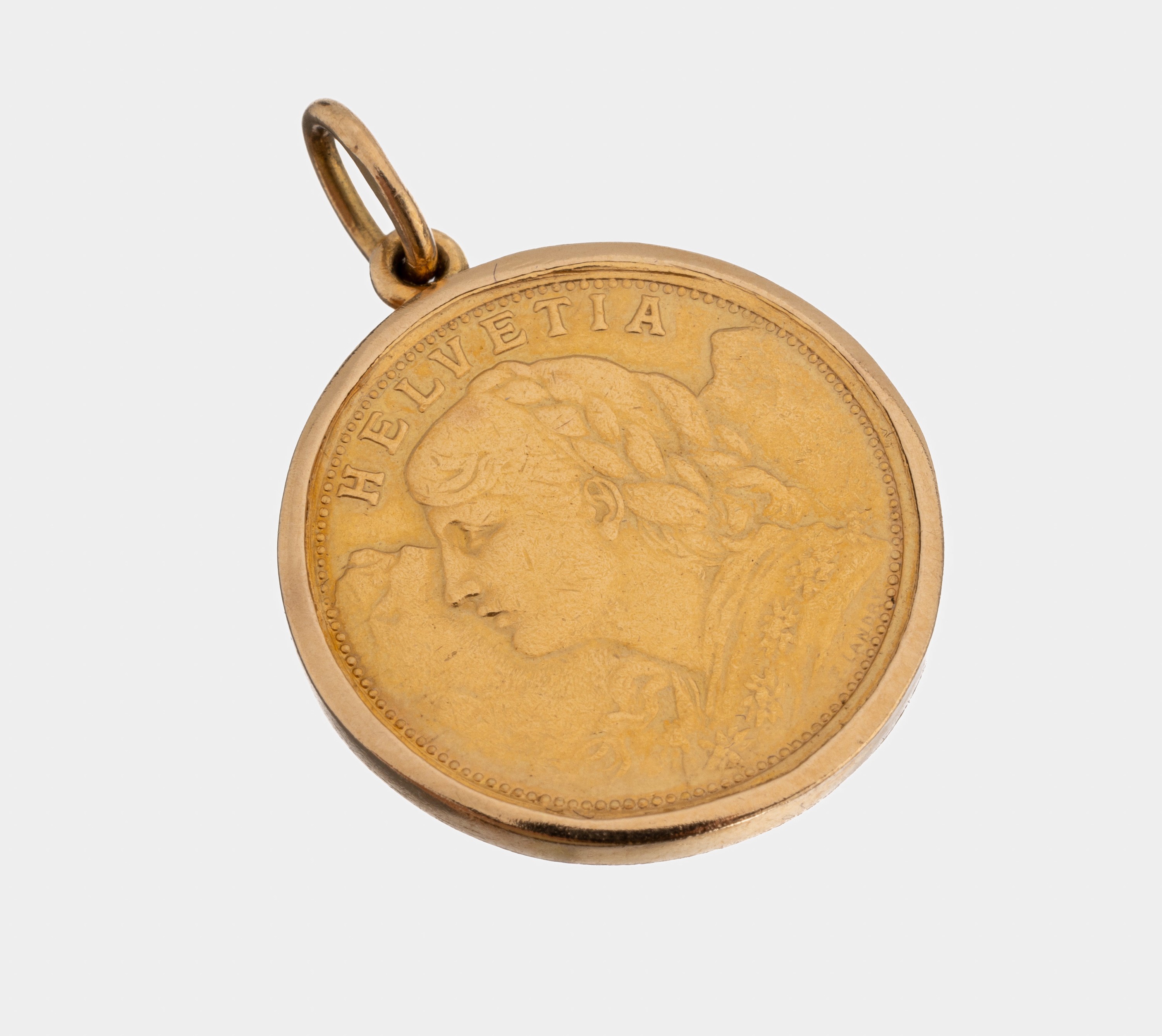 14 kt Gold Münz-Anhänger, GG 585/000, lose gefasste Goldmünze, Vreneli, 1935, schlichte Rahmung, ca. 8.5 g