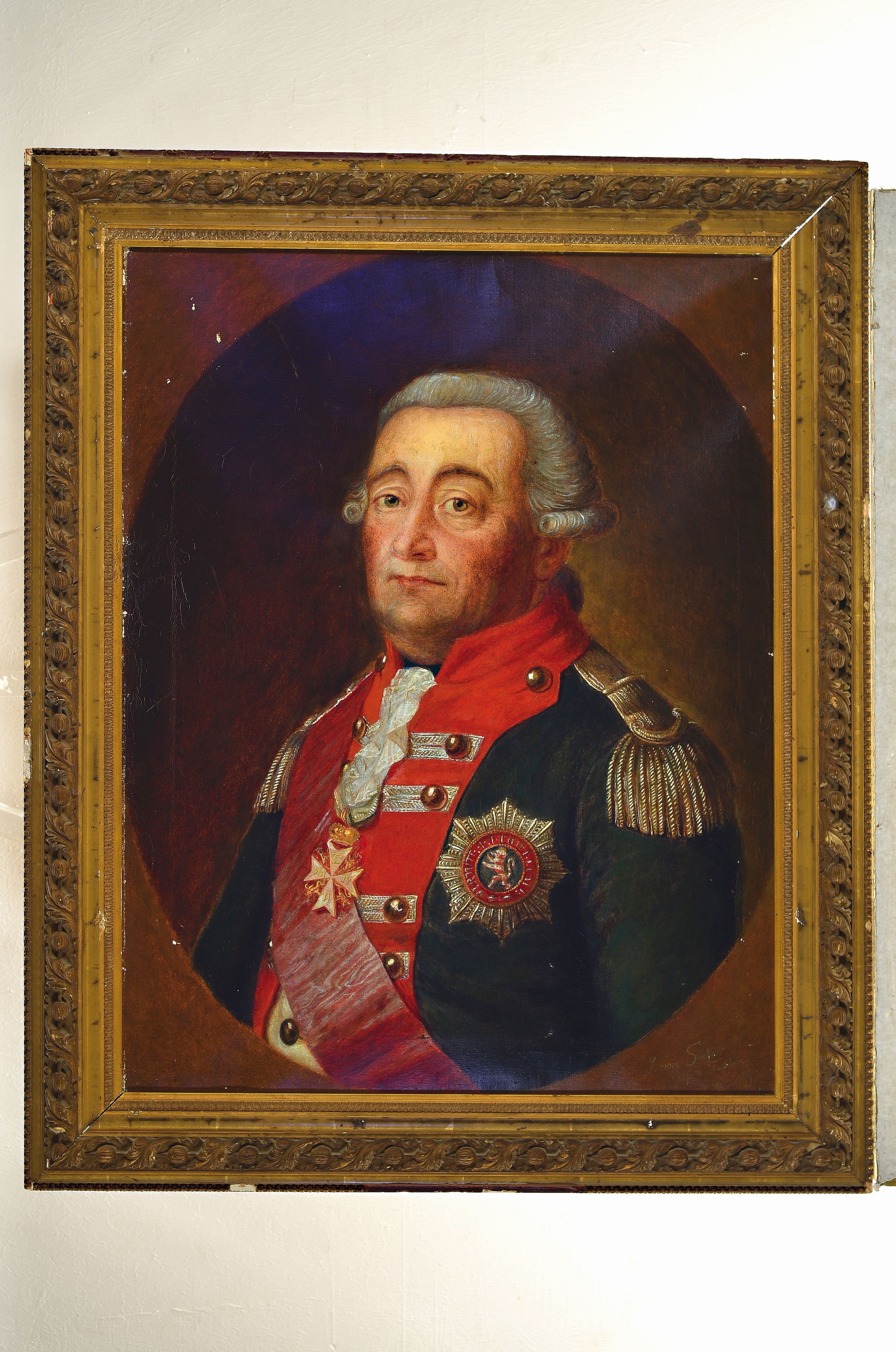 Detail k: J. von Suckfor, Kopie nach Tischbein, ungedeuteter Künstler, Porträt des General Friedrich Ernst Carl Treusch von Buttlar, geb. 1727 gefallen ...