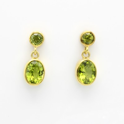 Image Paar Ohrstecker mit Peridots, GG 585/000, 2 runde u. 2 ovale Peridots ca. 5.2 ct ...