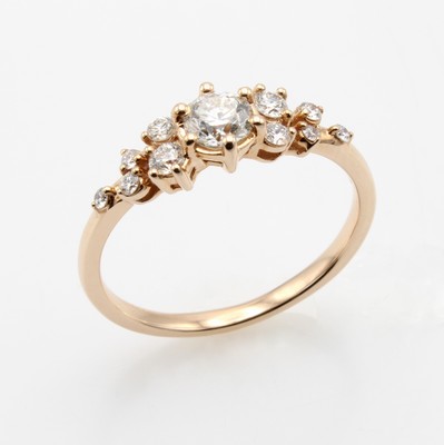 Image Ring mit Brillanten, RG 585/000, 1 Brill. ca. 0.40 ct u. 10 Brill. zus. ca. 0.25 ct ...