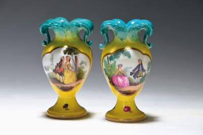 Image Pair of vases, KPM Berlin around 1790/1800, porcelain, yellow ground with green leaf- ...