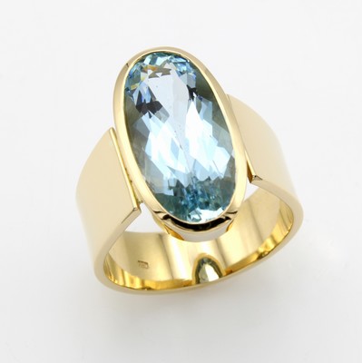 Image Ring mit Aquamarin, GG 750/000, ovaler, fac.Aquamarin 8.12 ct, RW ca. 63 ...