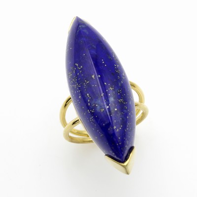 Image Ring mit Lapislazuli, GG 585/000, Lapislazulinavette ca. 46 ct, RW ca. 59 ...