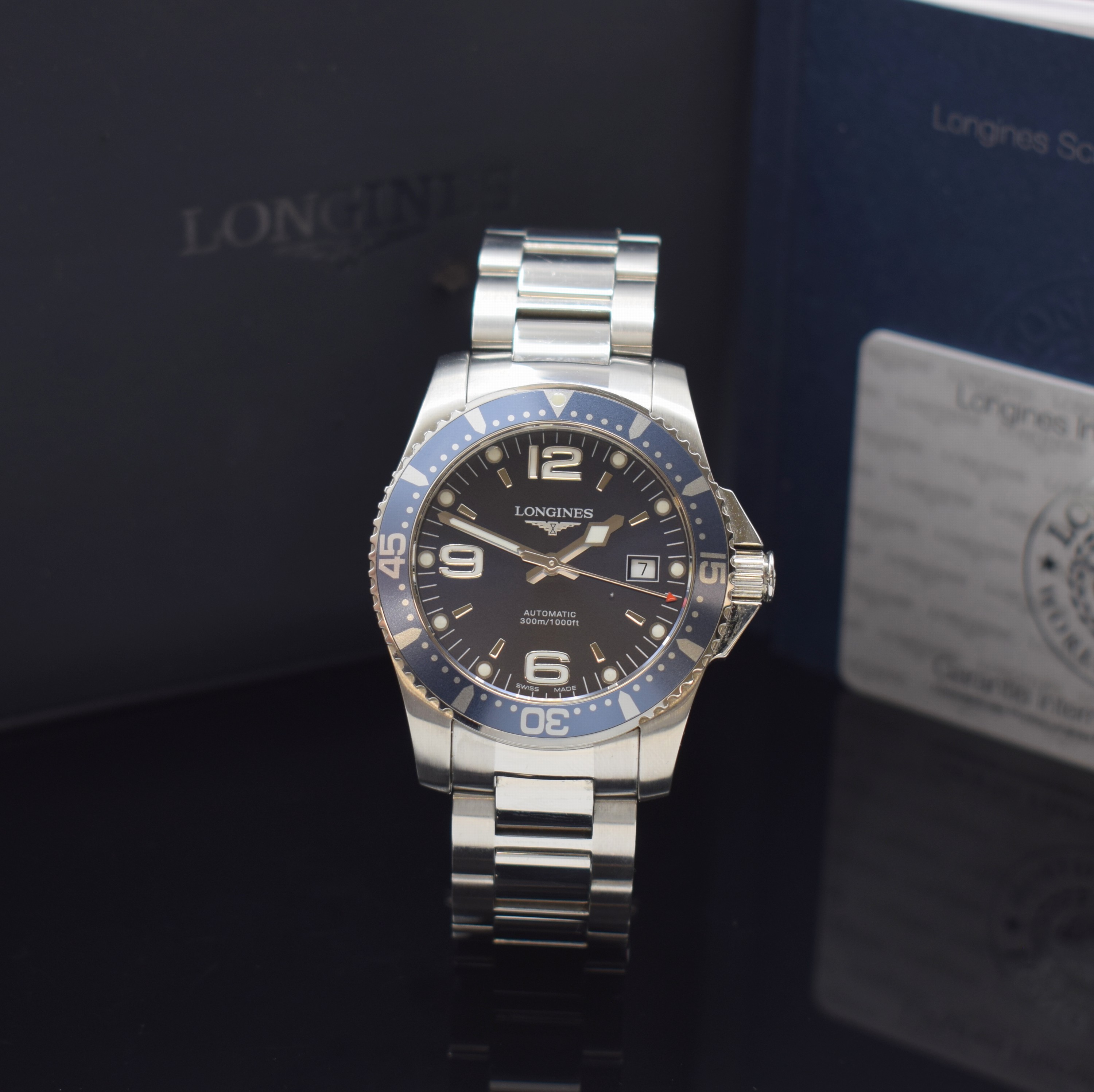 LONGINES Taucheruhr in Stahl/Stahlband Referenz L3.642.4 Schweiz lt. orig. Pap. verk. 2008, Automatik, grosses Geh., Boden u. Krone verschr., eins. ...