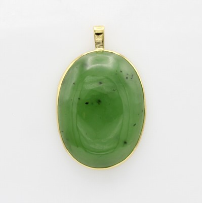 Image Anhänger mit Jade, GG 585/000, Jadecabochon in schmaler, glatter Fassung ca. 96.2 ...