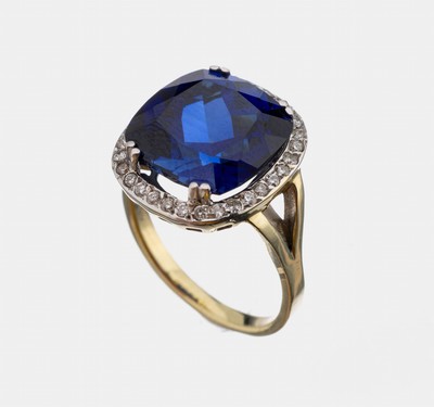 Image 14 kt Gold Brillant-Saphir-Ring, GG 585/000, facett. Saphir (wohl Synthese) im ...