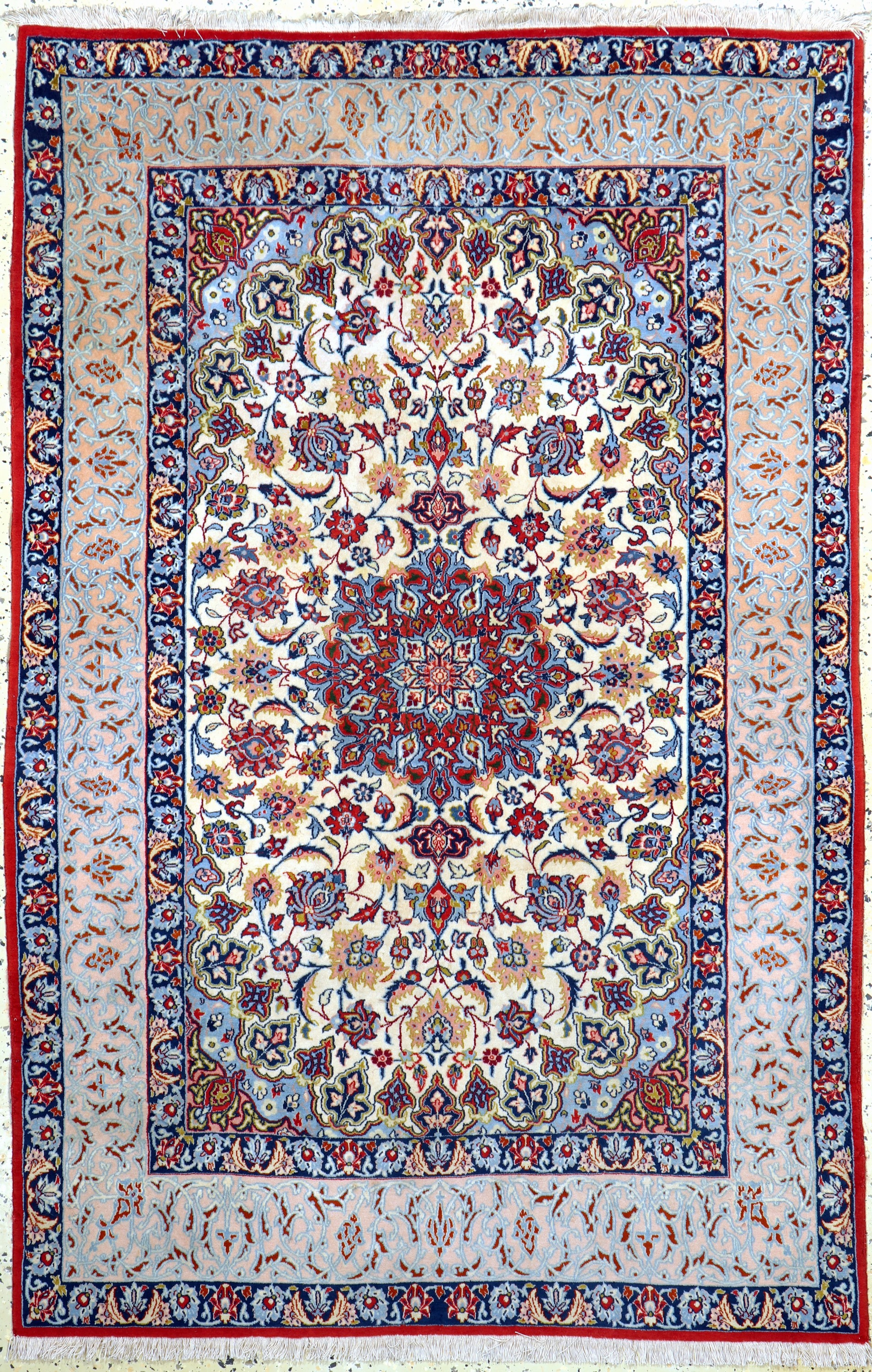 Esfahan fein, Persien, Mitte 20.Jhd, Korkwolle auf Seide, ca. 163 x 108 cm, ca. 1,0Mio. Kn/qm, Mottenfraß, EHZ: 2