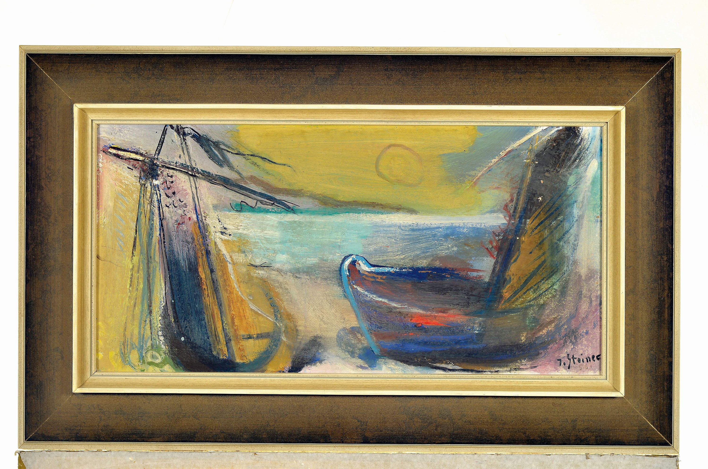 Detail k: Josef Steiner, 1899-1977 München, maritime Komposition, rechts unten signiert, Öl/Platte, 30x60 cm, Rahmen 48x78 cm, Steiner studierte an der ...