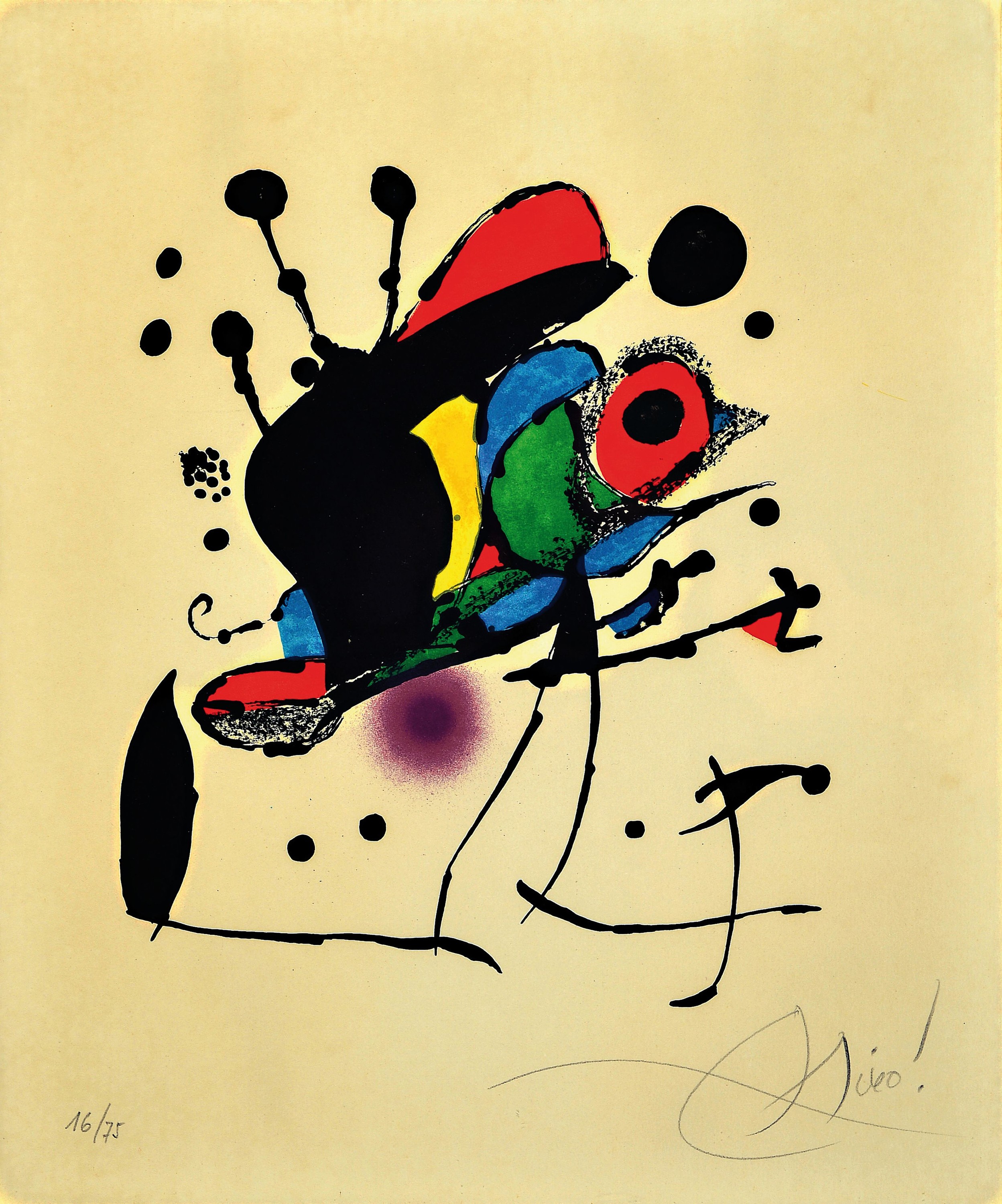 Joan Miro, 1893-1983, Farblithographie, "XV Premi Internacional de Dibuix Joan Miro", 1976, Ed. 16/75, handsigniert, Platte 24x22 cm, unter ...