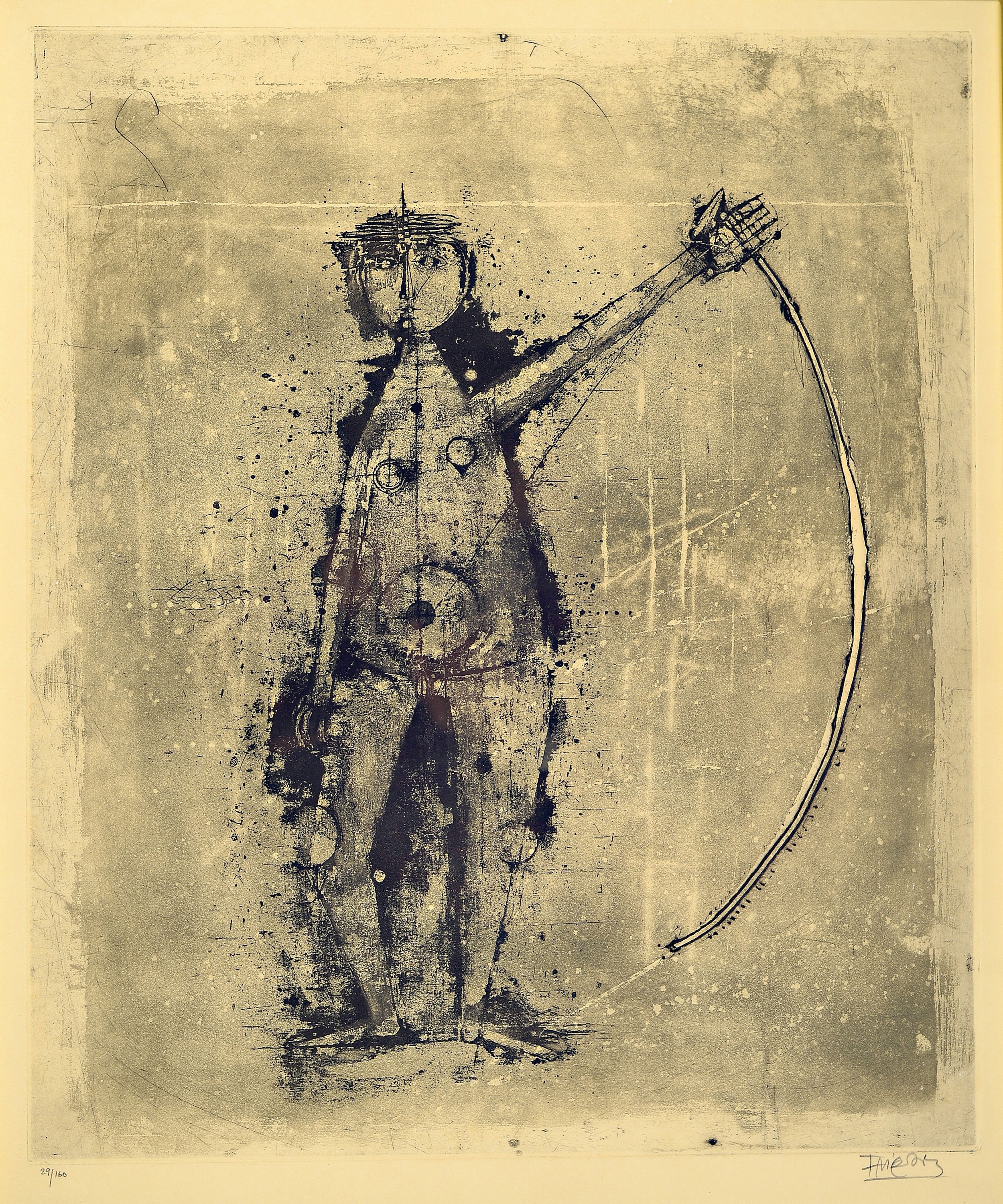Johnny Friedländer, 1912 Pszczyna-1992 Paris , Radierung, stehende Figur mit Stab, Ed. 29/160, handsigniert, unter Glas gerahmt 61x51cm