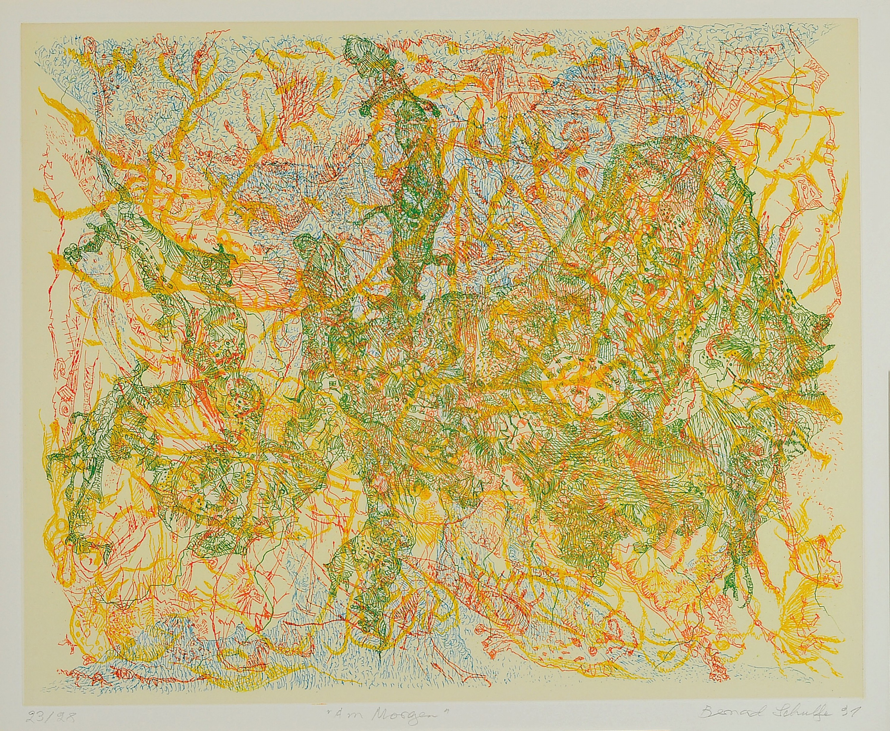 Bernard Schultze, 1915 Pila-2005 Köln, Radierung, "Am Morgen", 1991, Ed. 23/28, handsigniert, unter PP und Glas gerahmt 71x78 cm