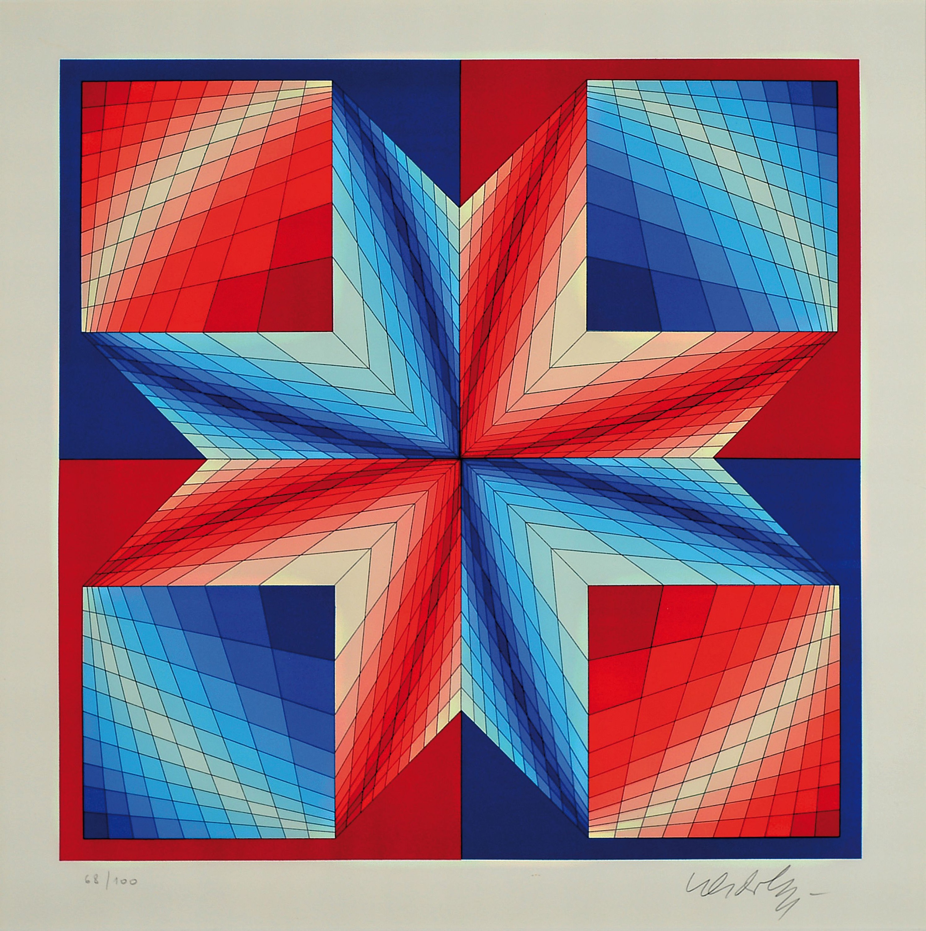 Victor Vasarely, 1908 Pecs-1997 Paris, Farbserigraphie, Ed. 68/100, handsigniert, unter PP und Glas gerahmt 60x60 cm