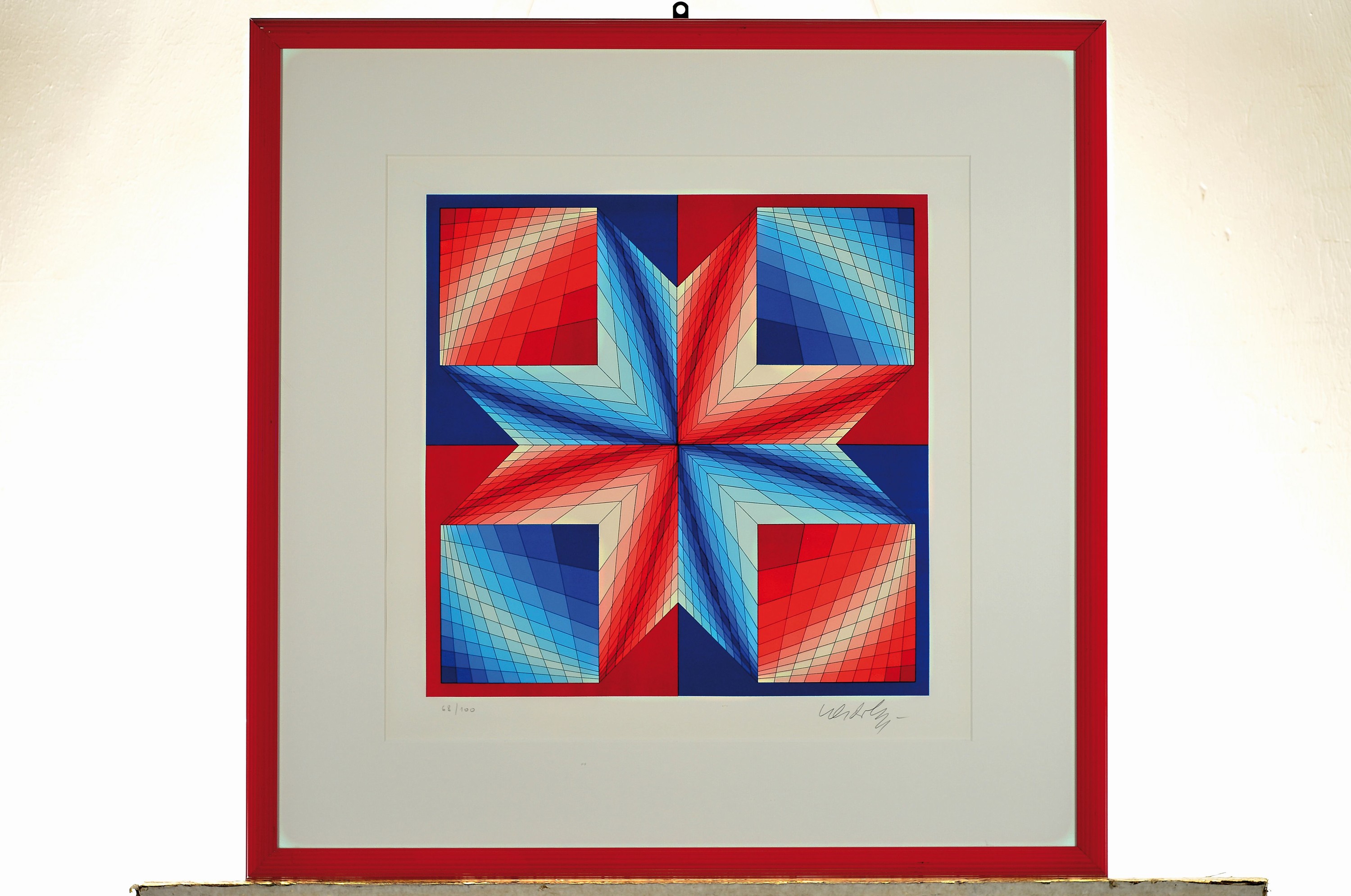 Detail k: Victor Vasarely, 1908 Pecs-1997 Paris, Farbserigraphie, Ed. 68/100, handsigniert, unter PP und Glas gerahmt 60x60 cm