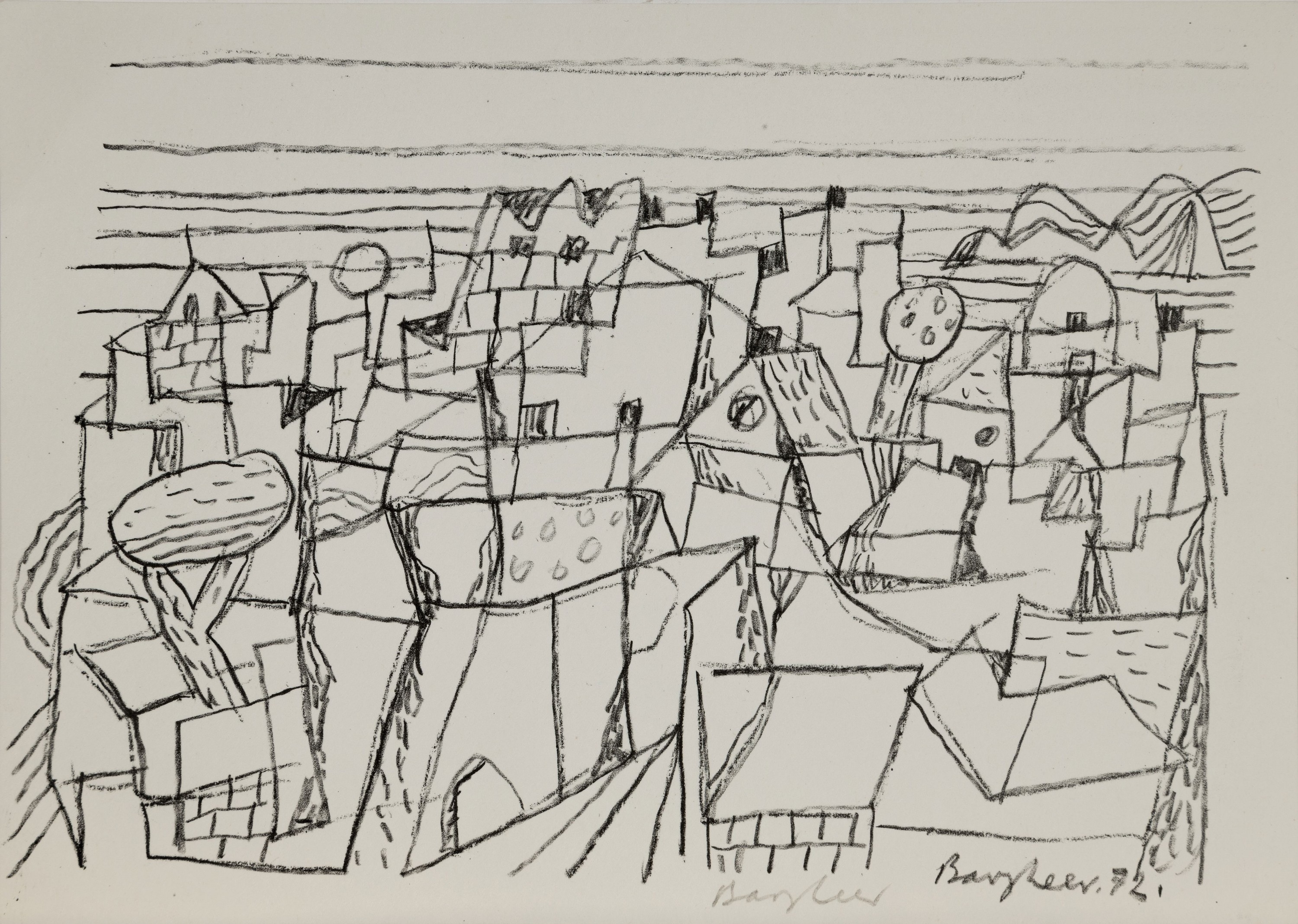 Eduard Bargheer, 1901 Finkenwerder-1979 Hamburg, Lithographie, südliche Stadtlandschaft, 1972, handsigniert, Blatt 15x21 cm, ungerahmt