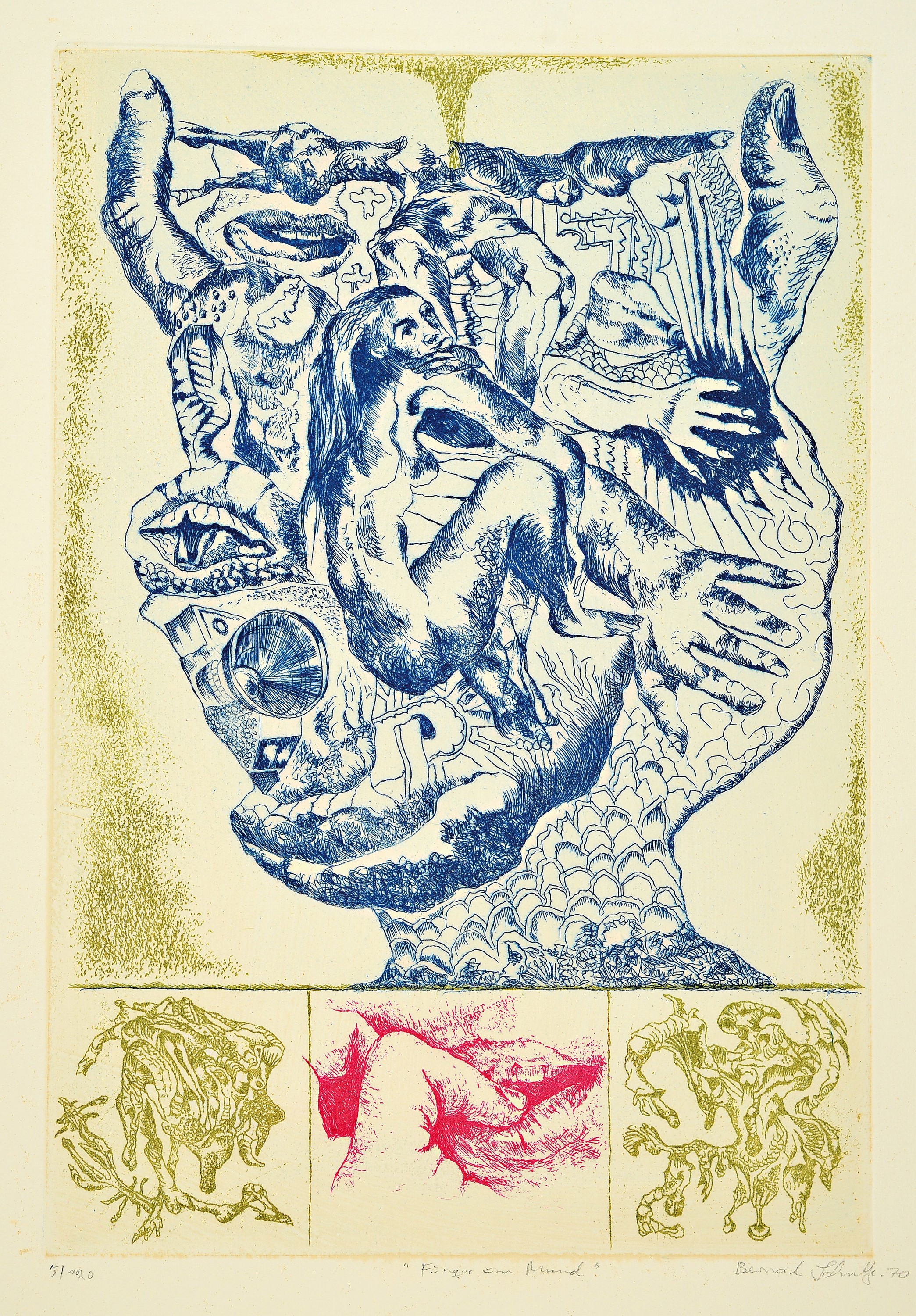Bernard Schultze, 1915 Pila-2005 Köln, Radierung, "Finger im Mund", 1970, Ed. 5/120, handsigniert, Blatt 60x47 cm, ungerahmt