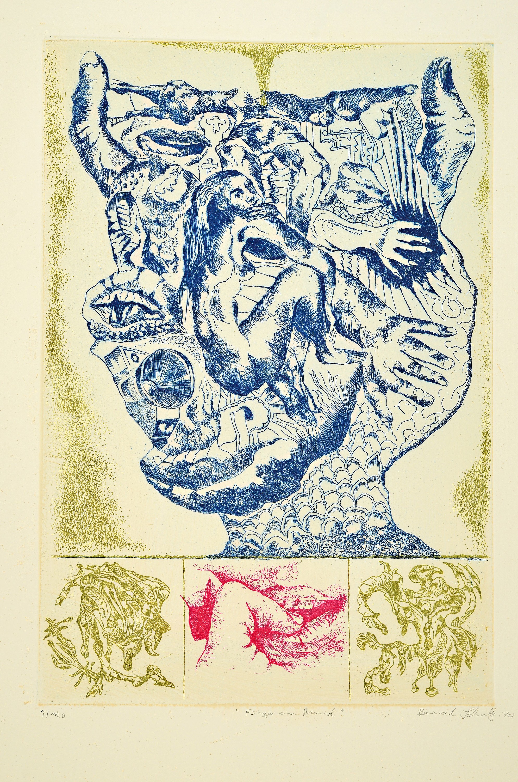 Detail k: Bernard Schultze, 1915 Pila-2005 Köln, Radierung, "Finger im Mund", 1970, Ed. 5/120, handsigniert, Blatt 60x47 cm, ungerahmt