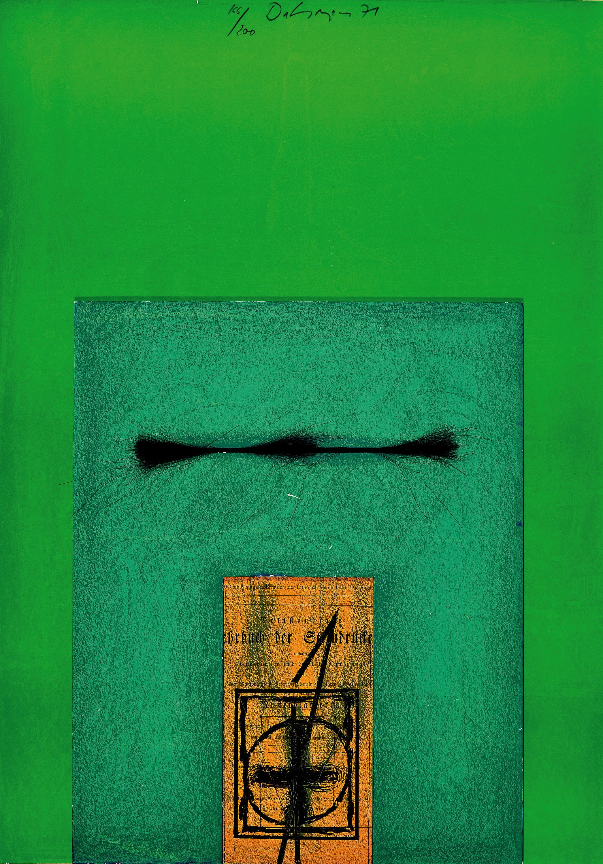 Karl Fred Dahmen, 1917-1981 Gstadt/Chiemsee,Objekt-Lithographie auf Karton, "Grüß Gott, Meister Senefelder", 1971, Ed. 166/200, ...
