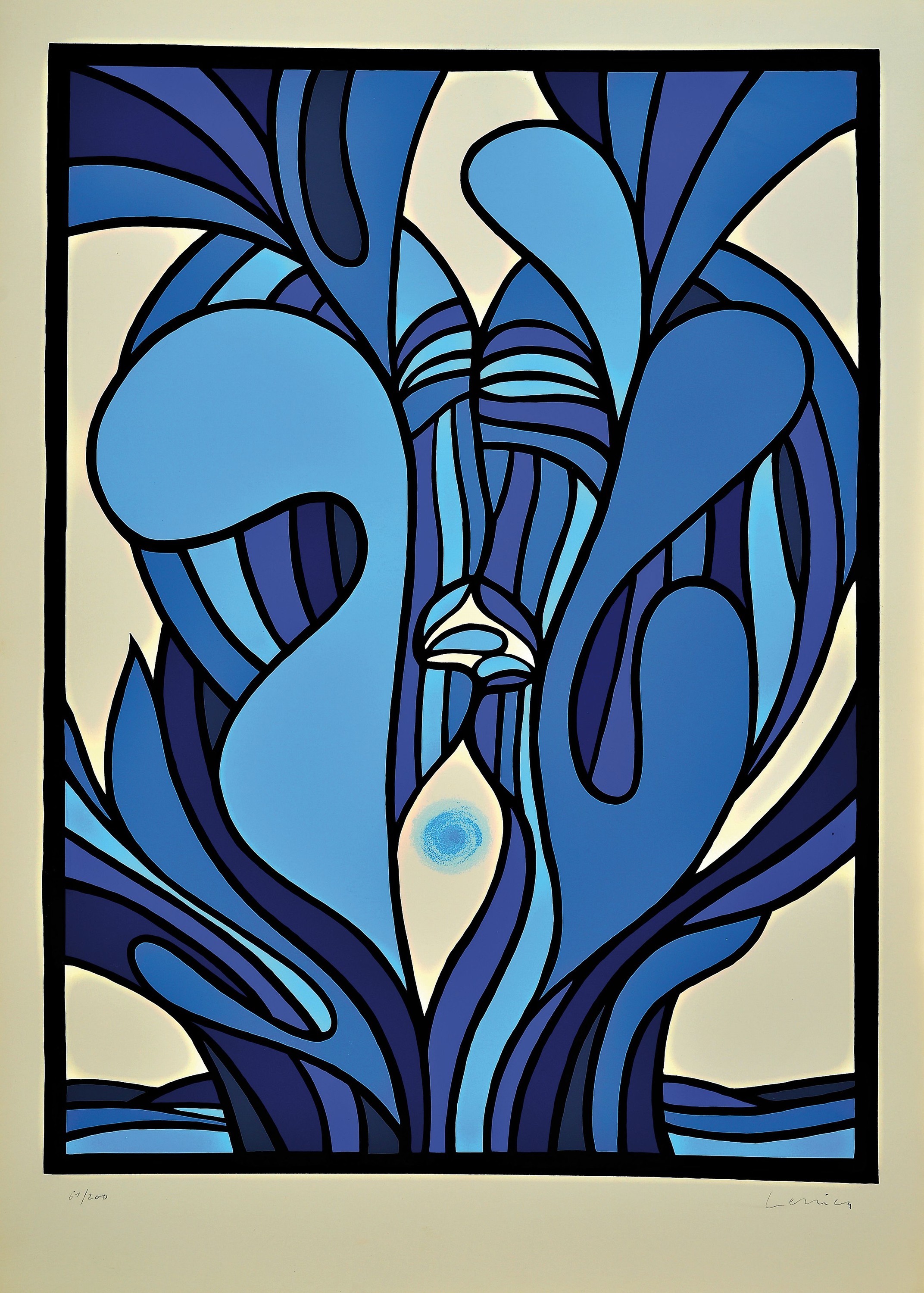 Jan Lenica, 1928 Posen-2001 Berlin, Farbserigraphie, "Liebeslandschaft", 1972, Ed.61/200, handsigniert, Blatt 70x50 cm, ungerahmt; Lenica ...