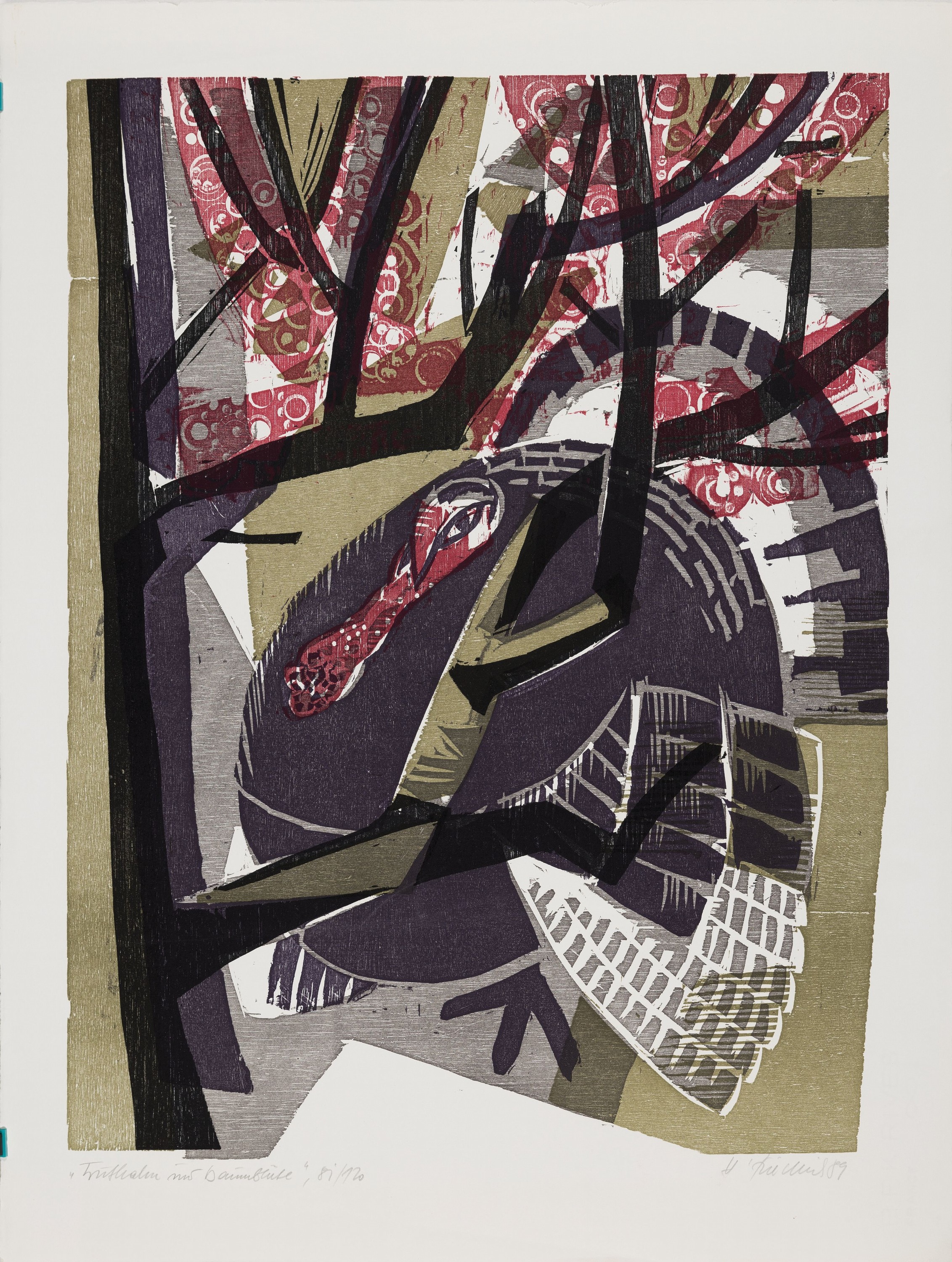 Heinz Friedrich, 1924-2018 Schwetzingen, Farbholzschnitt, "Frühling", 1989, Ed. 81/120, handsigniert, Blatt 66x50 cm, ungerahmt