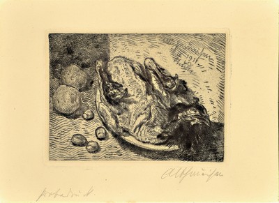 Image 26839744 - Albert Haueisen, 1872 Stuttgart-1954 Kandel, Radierung, Kapaun, 1911, Probedruck, im ...