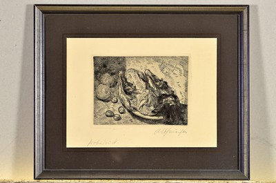 26839744k - Albert Haueisen, 1872 Stuttgart-1954 Kandel, Radierung, Kapaun, 1911, Probedruck, im ...