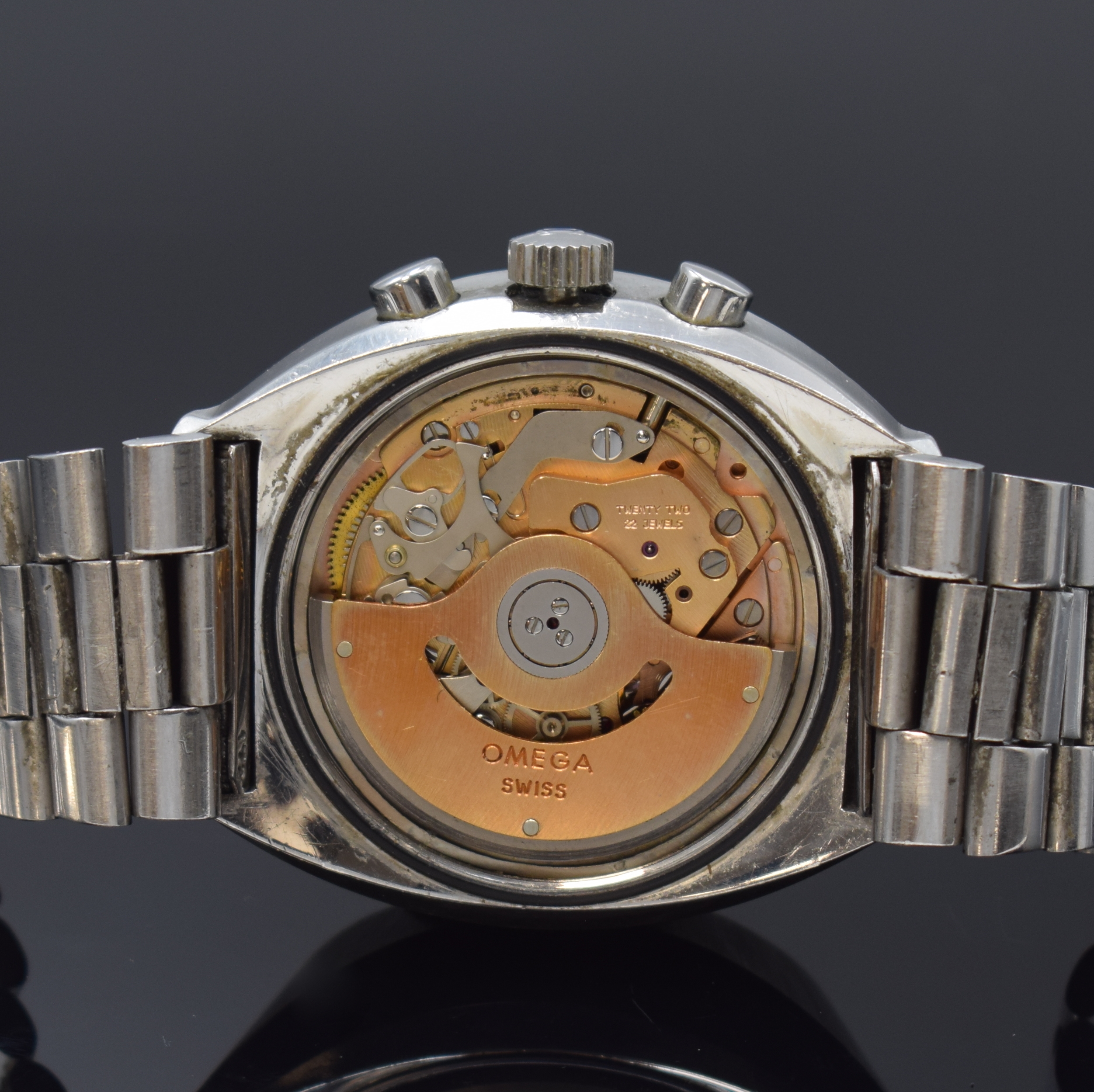Detail e: OMEGA Speedmaster Professional Mark III Armbandchronograph Referenz 176.002, Schweiz um 1972, Automatik, massives Edelstahlgeh., verschr. Boden m. ...