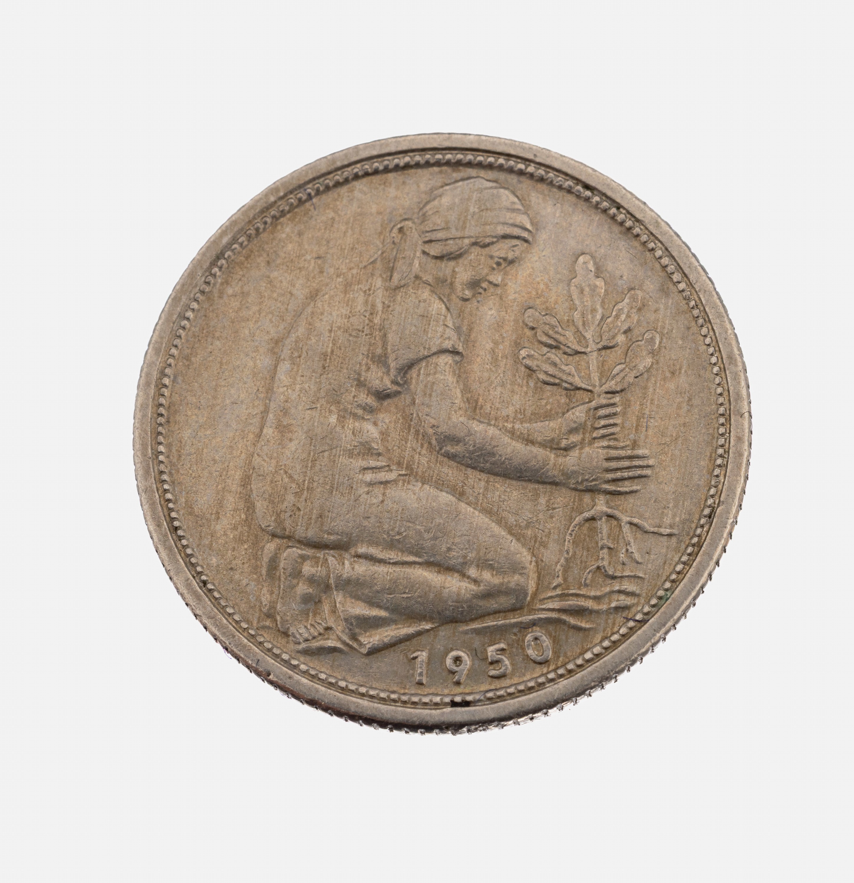 Detail a: 50 Pfennig, 1950, Bank deutscher Länder, Prägeort G