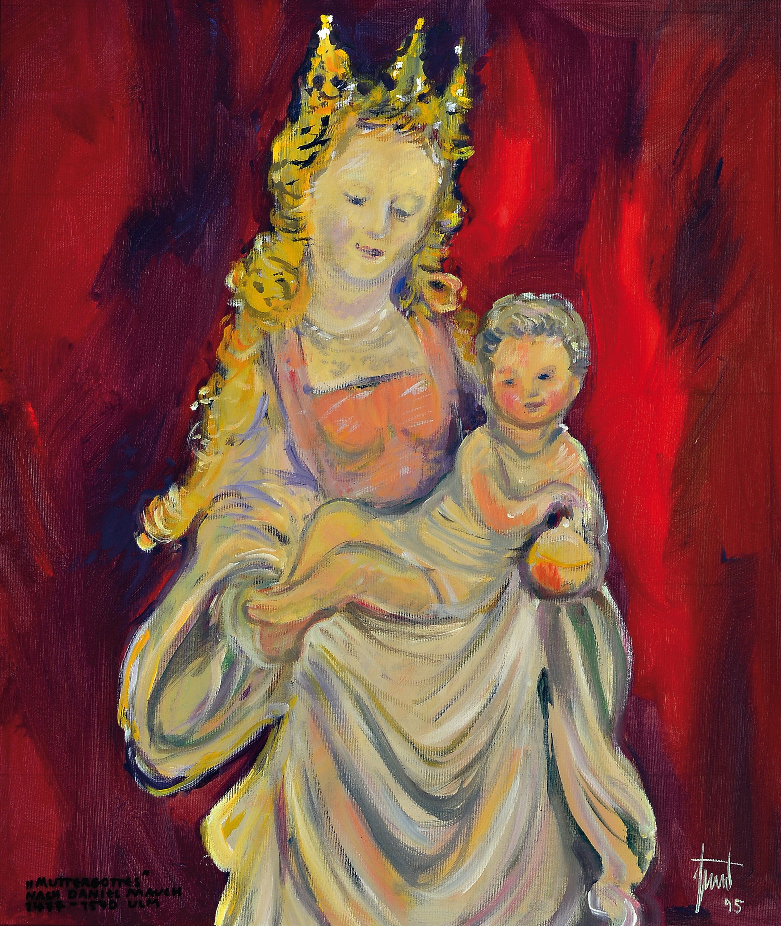 Georg Günther Zeuner, 1823 Dresden-2011 Speyer, "Muttergottes nach Daniel Mauch (1477-1540Ulm)", 1995, signiert, Öl/Lwd, 63x53 cm, Rahmen ...