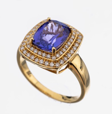 Image 26839818 - 18 kt Gold Tansanit-Brillant-Ring, GG 750/000, mittig erhaben gefasster facett. ...