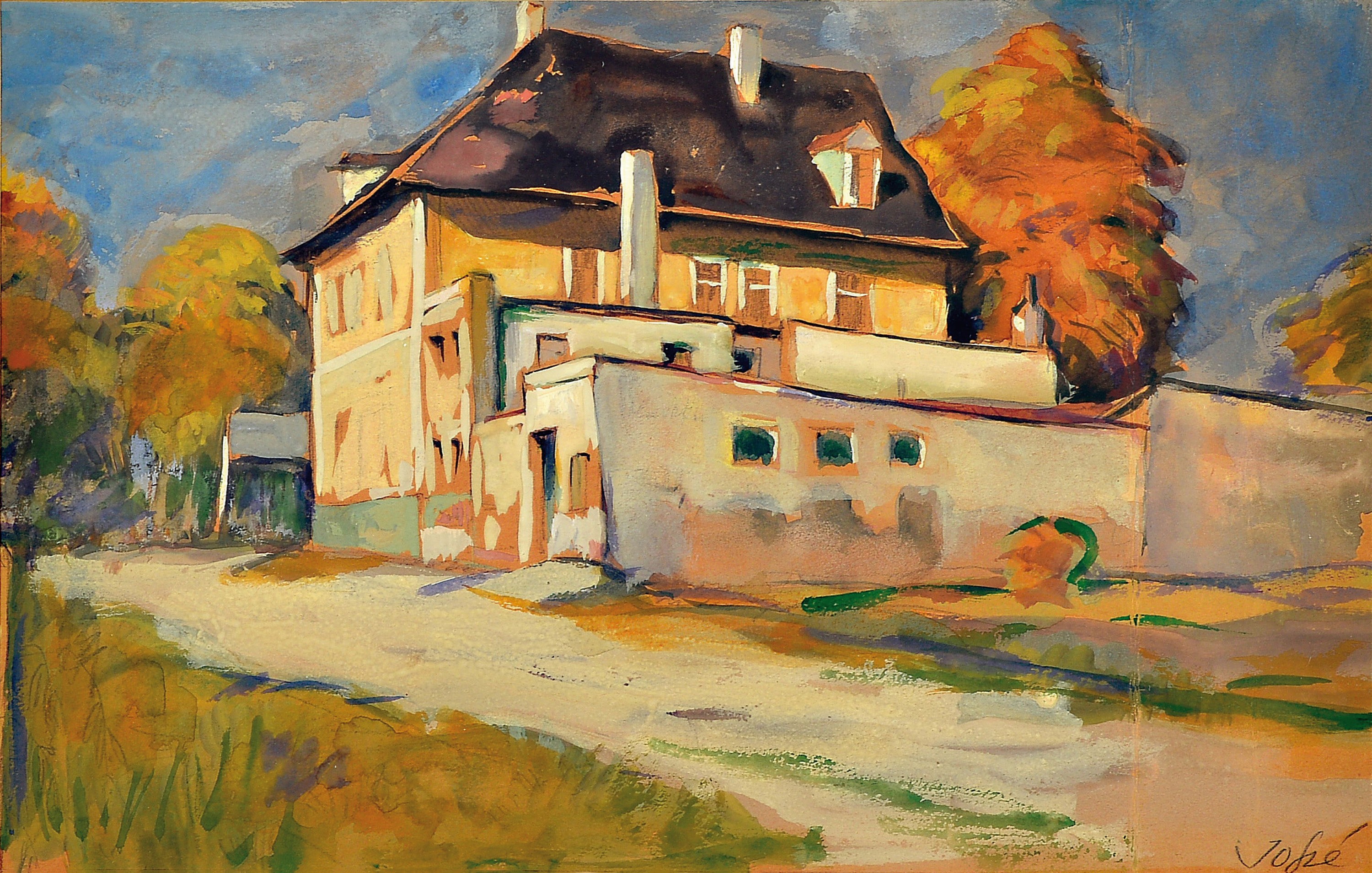 Friedrich Josse, 1897 Wolfstein-1994 Speyer,2 Aquarelle, herbstliche Pfalzlandschaft, 1965, PP mit Widmungn von 1986, 29x37 cm, unter Glas 54x62 cm; ...
