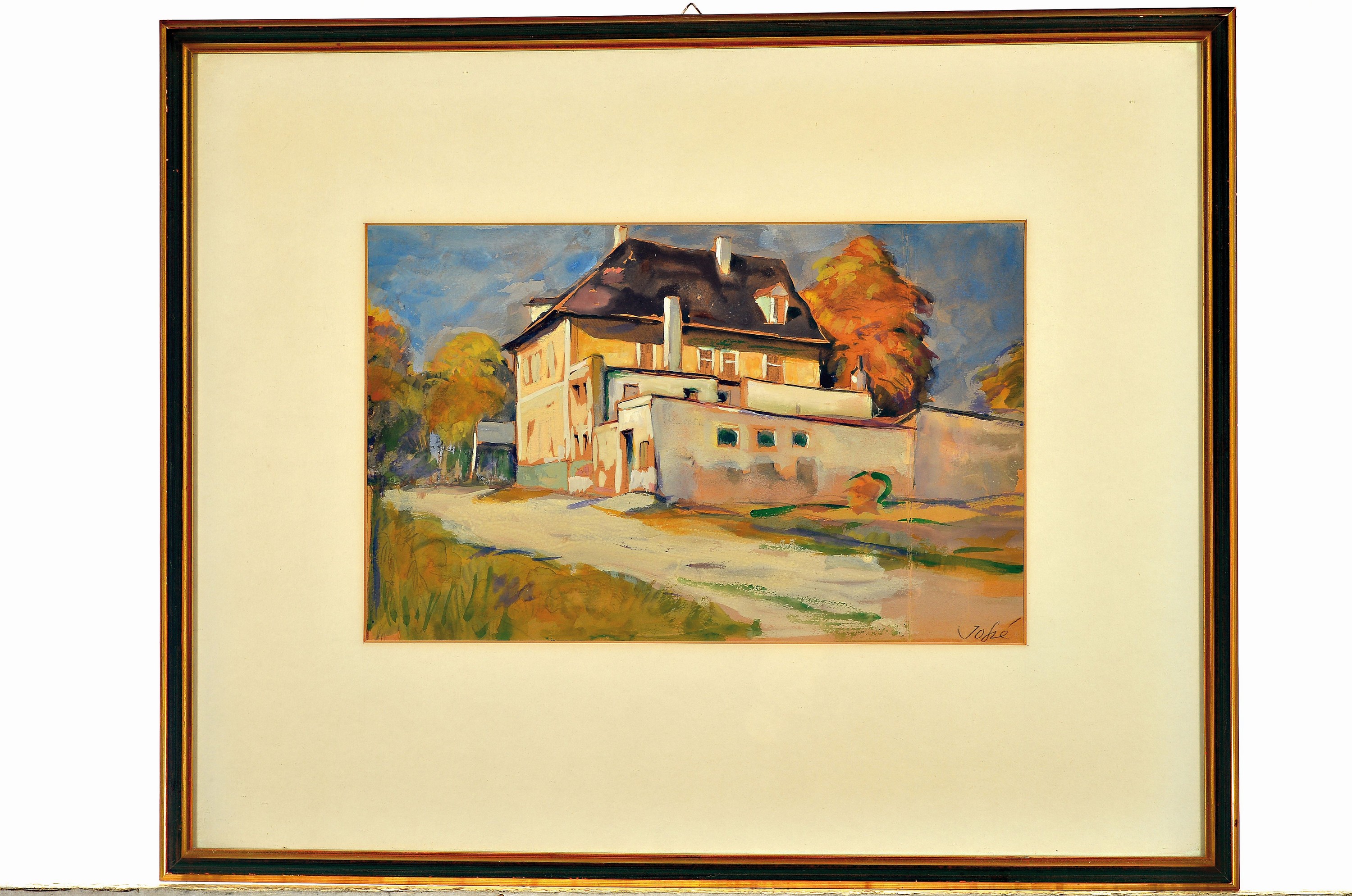 Detail k: Friedrich Josse, 1897 Wolfstein-1994 Speyer,2 Aquarelle, herbstliche Pfalzlandschaft, 1965, PP mit Widmungn von 1986, 29x37 cm, unter Glas 54x62 cm; ...
