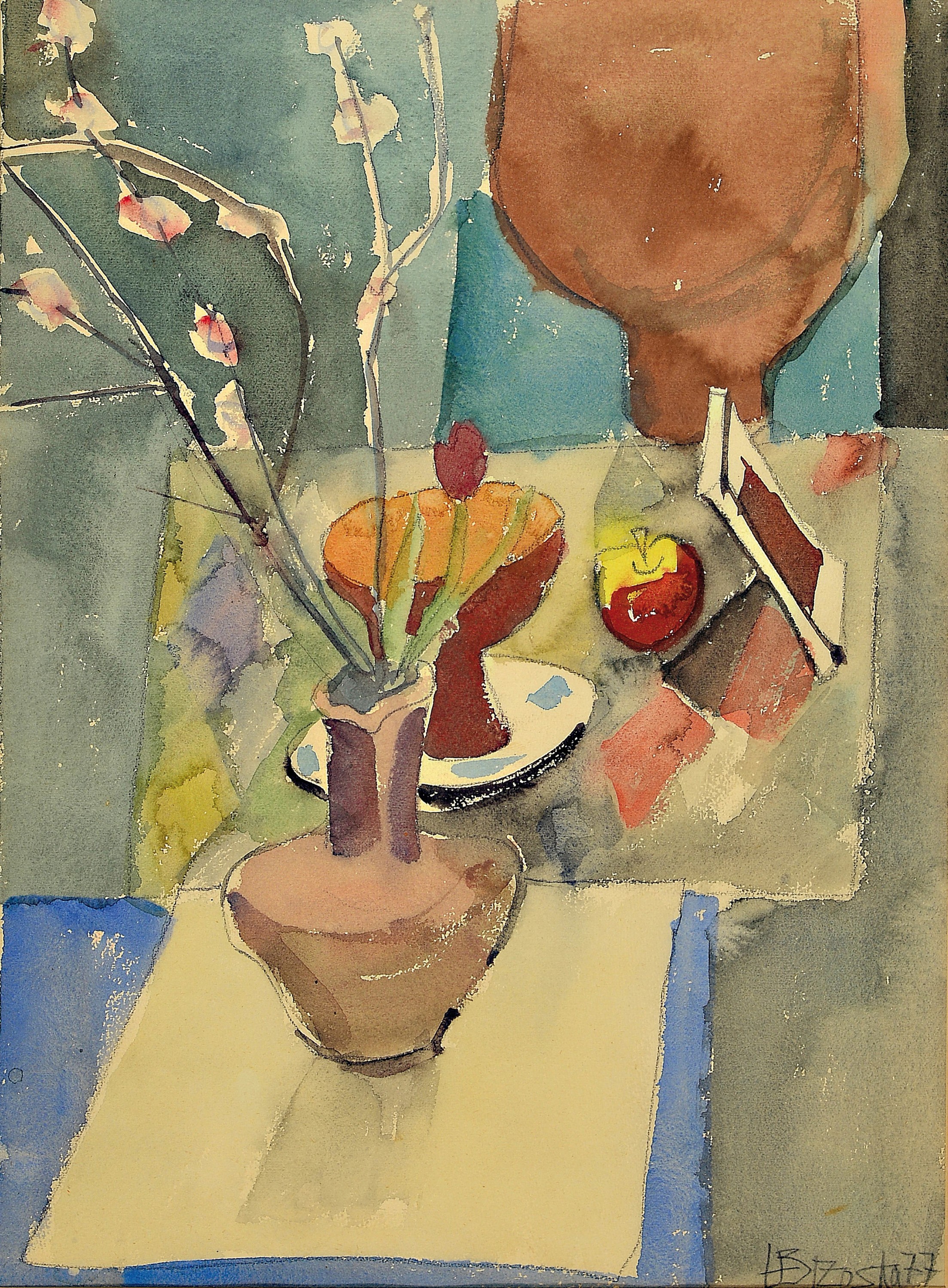Detail a: Heinz Brzoska, 1942 Kattowitz-2015 Ludwigshafen, 2 Aquarelle, Blumenstillleben,handsigniert, datiert 1975 und 1977, je unter Glas gerahmt 70x56 cm