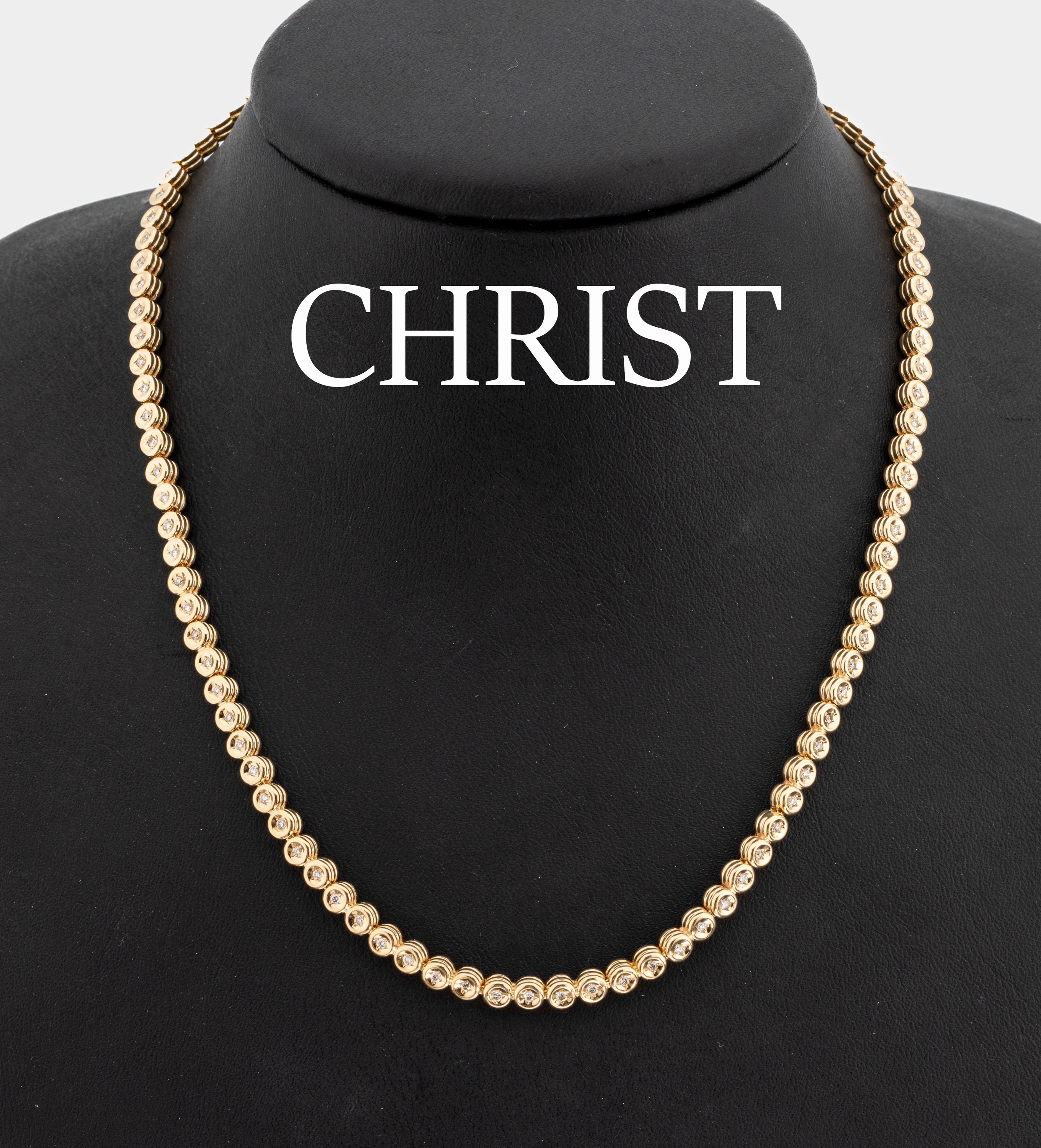 14 kt Gold CHRIST Brillant-Collier, GG 585/000, 102 einzeln gefasste Brillanten zus. ca. 3.0 ct Weiß/si, L. ca. 39.5 cm, Kastenschloss mit ...
