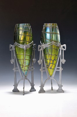 Image Pair of vases, probably Pallme-König, around 1900, tin fittings with classicist ...